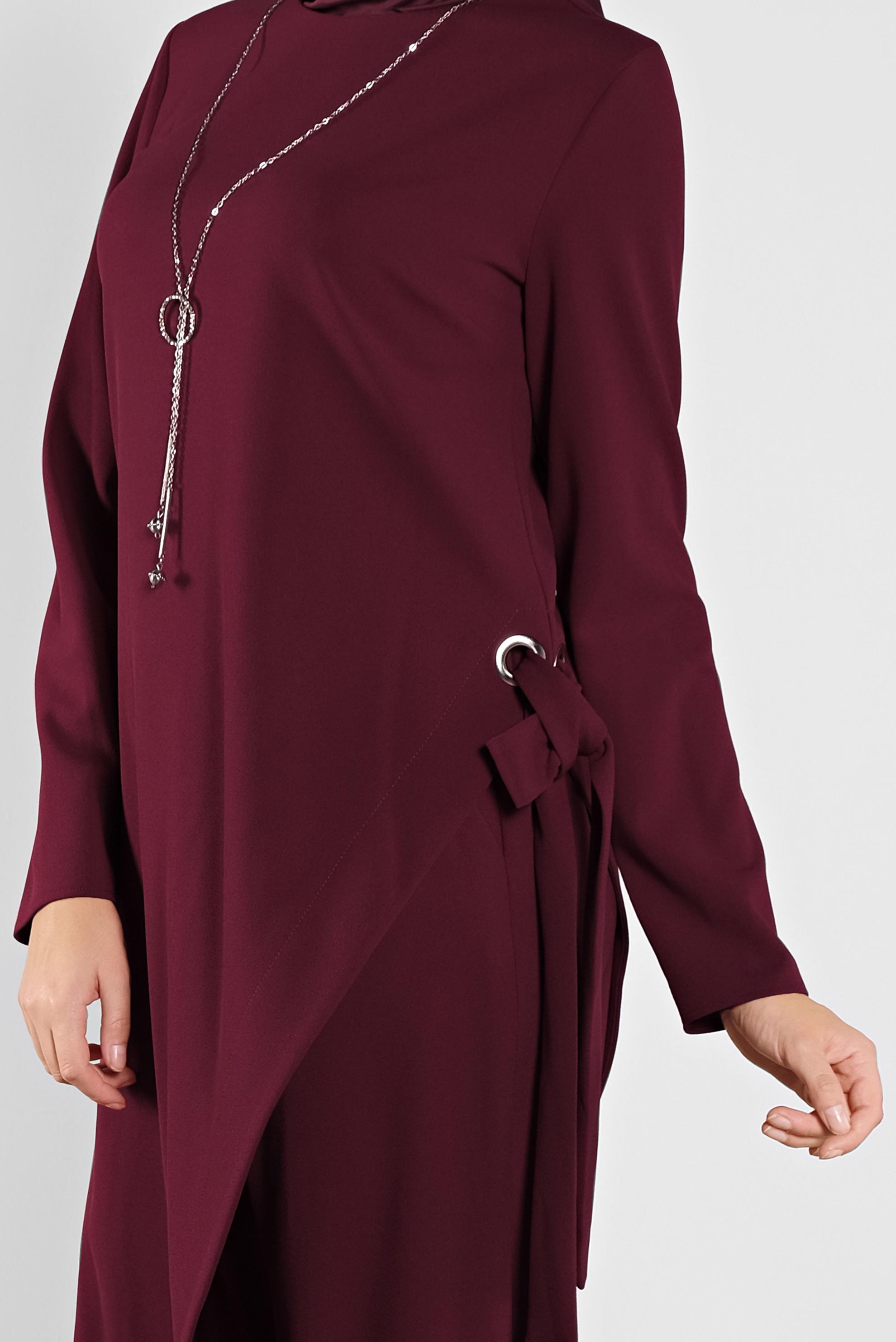 Tesettür giyim BORDO FİYONK DETAYLI İKİLİ TAKIM 41131