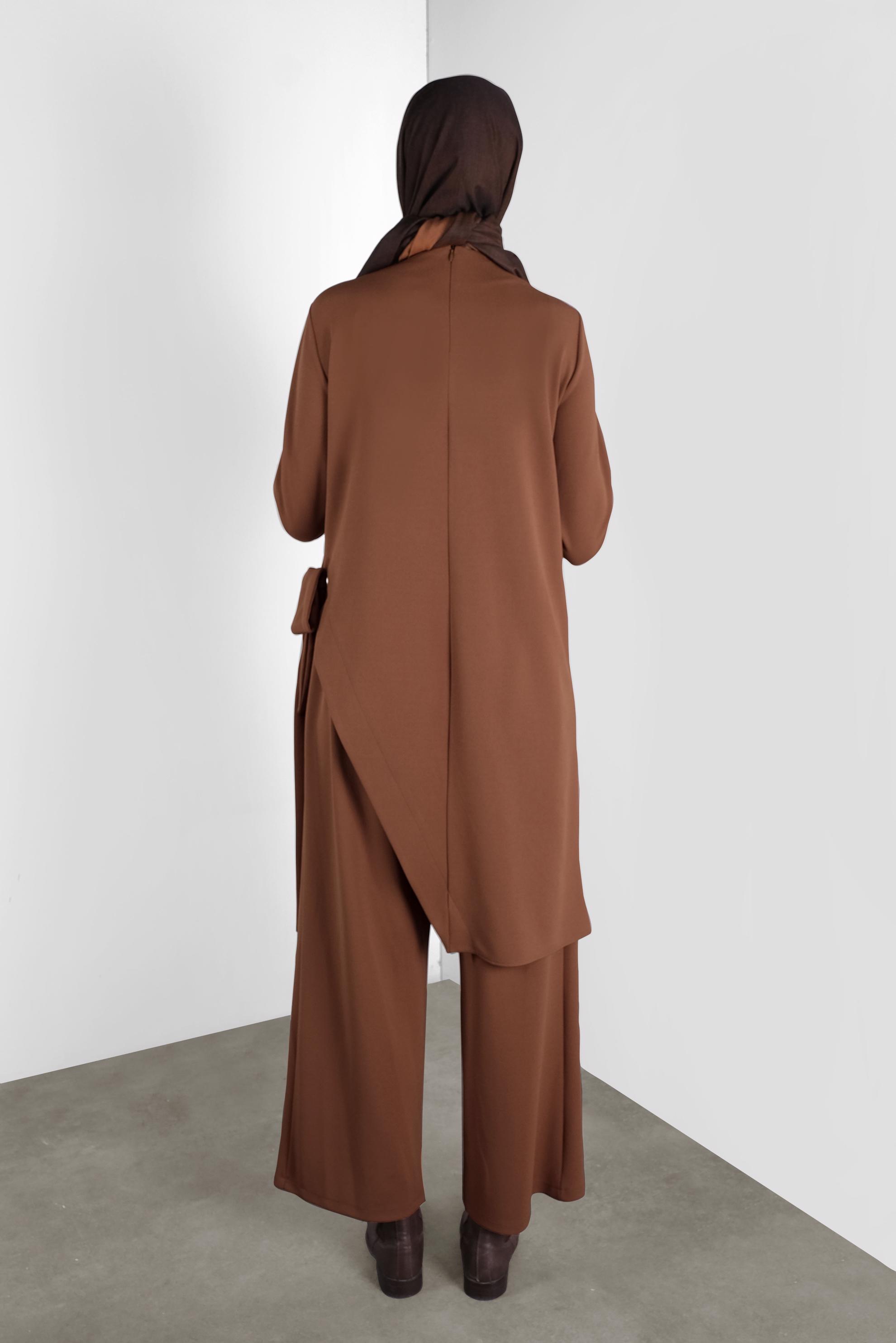 Tesettür giyim KAHVE FİYONK DETAYLI İKİLİ TAKIM 41131