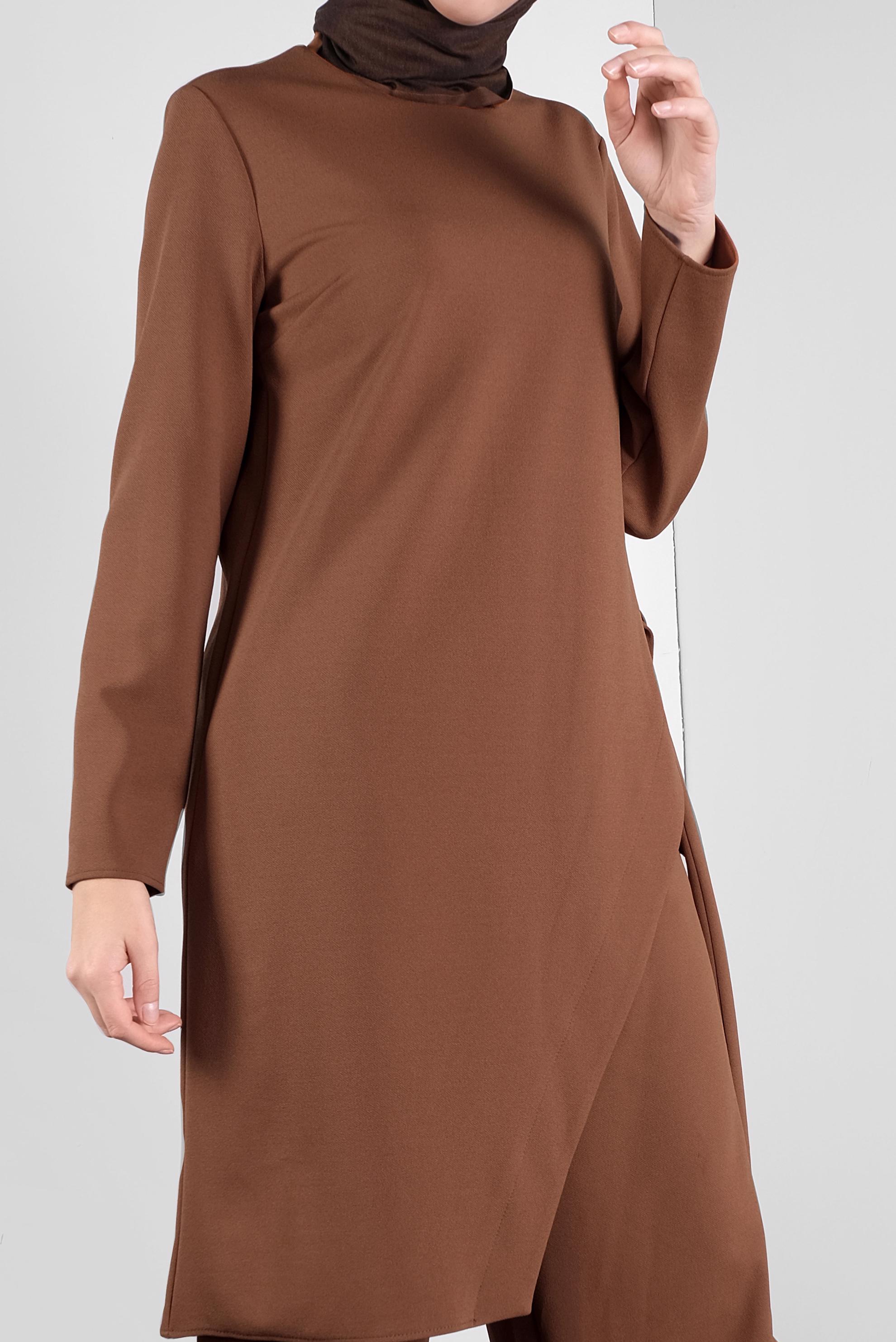 Tesettür giyim KAHVE FİYONK DETAYLI İKİLİ TAKIM 41131