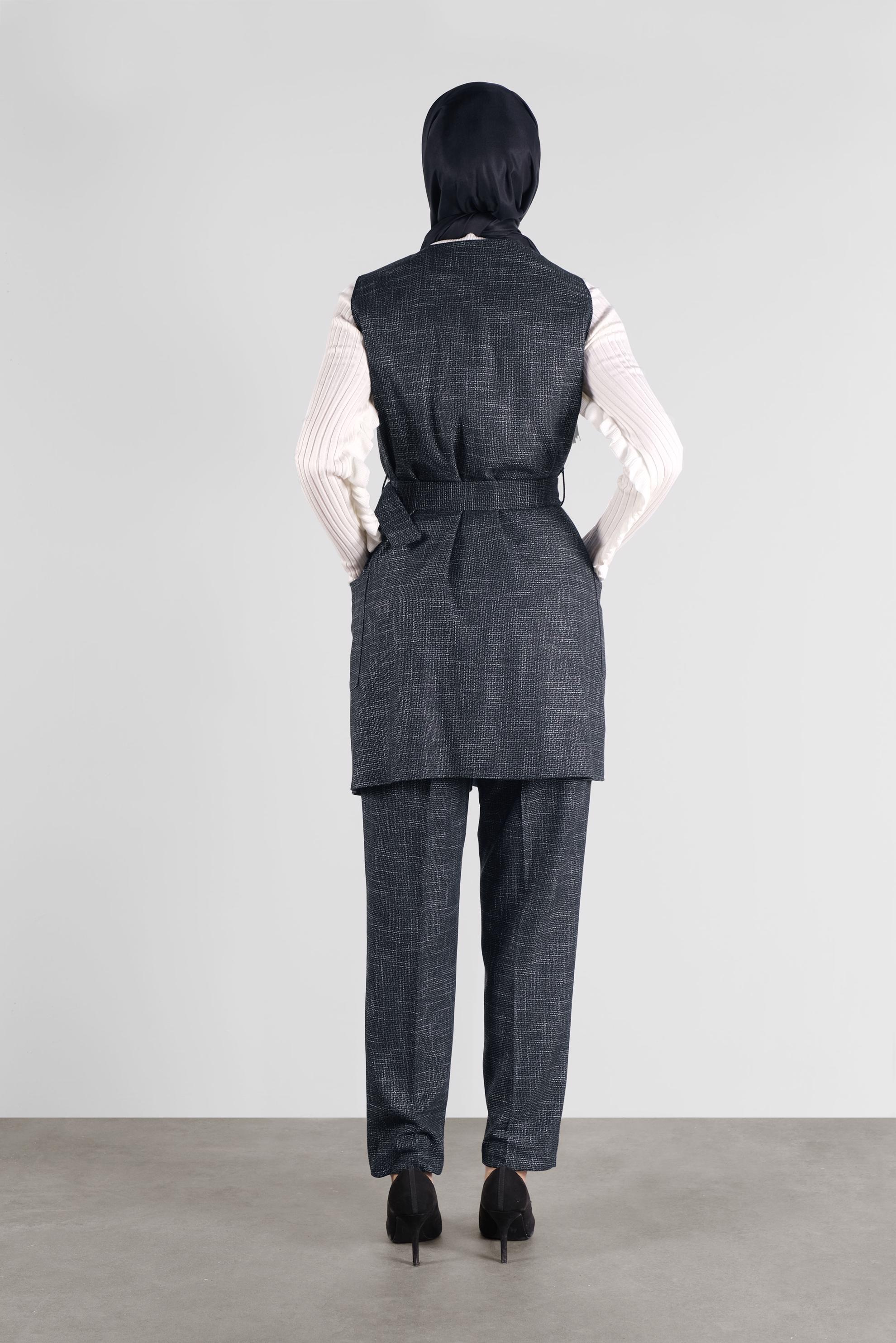 Tesettür giyim LACİVERT DÜĞMELİ KEMERLİ PANTOLONLU TAKIM 41147 