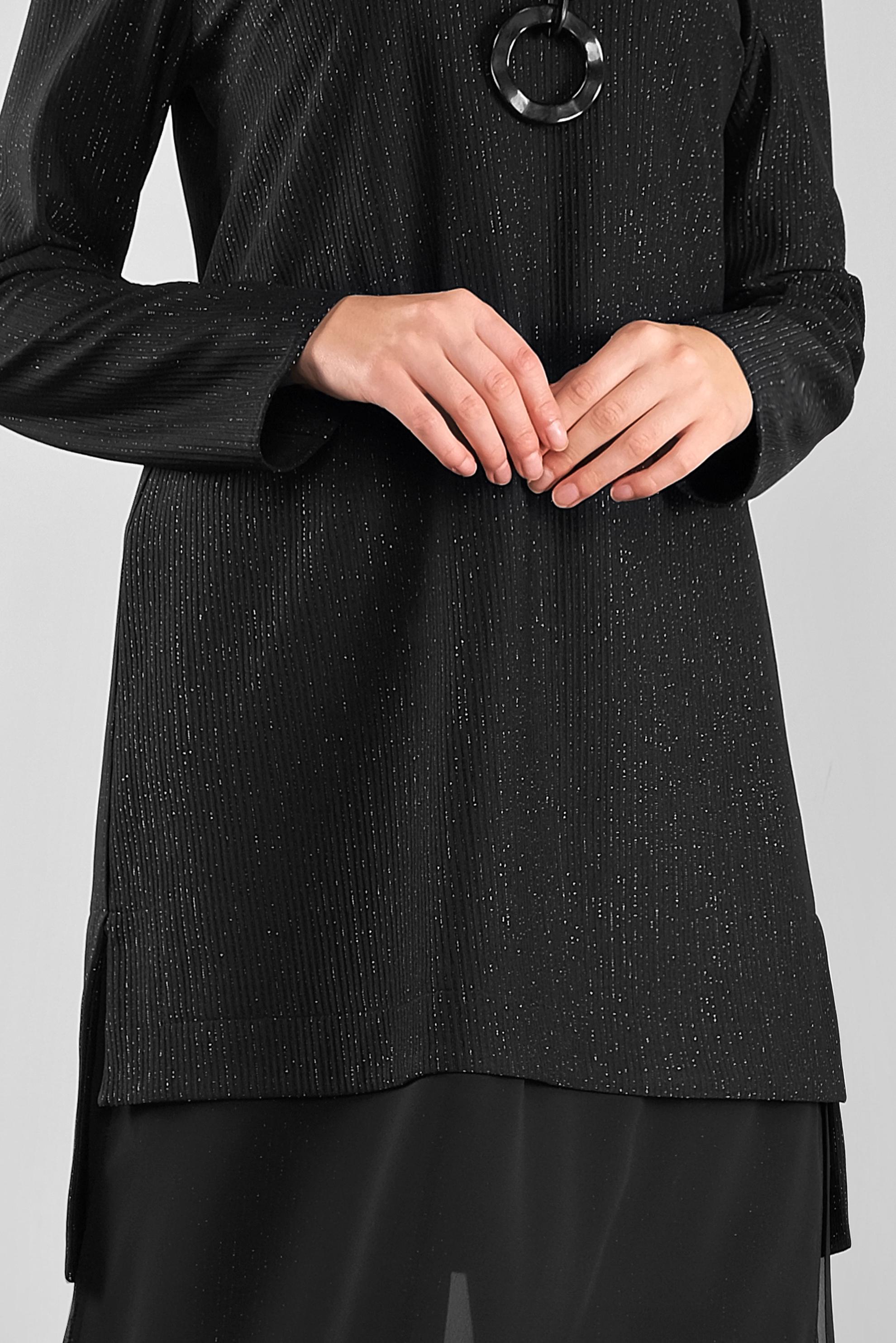 Tesettür giyim SİYAH ASİMETRİK KESİM SİMLİ  PANTOLONLU TAKIM 41181 