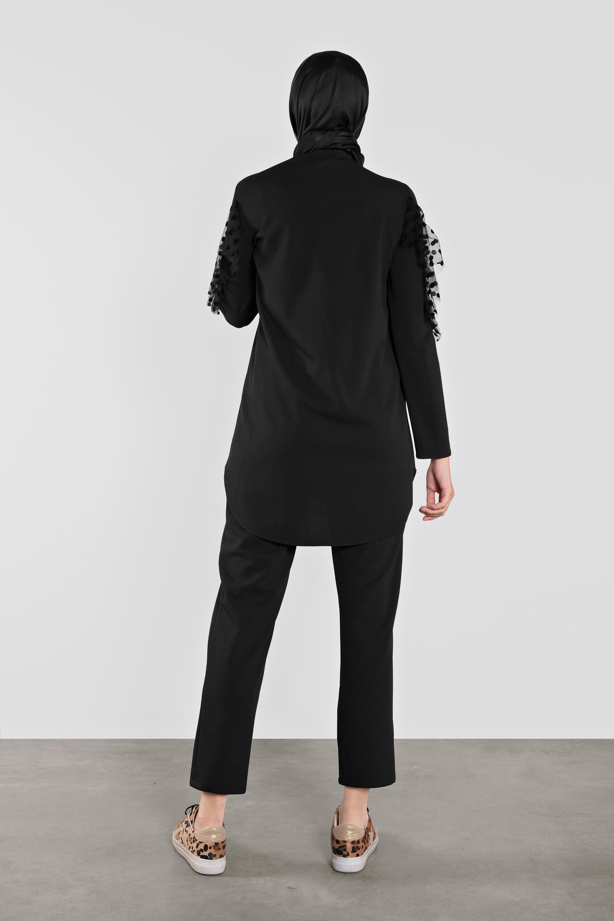 Tesettür giyim SİYAH DANTEL DETAYLI PANTOLON TAKIM 41182