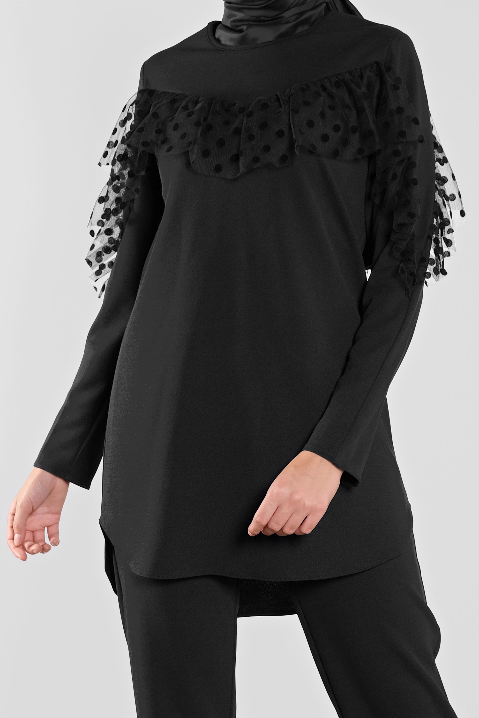 Tesettür giyim SİYAH DANTEL DETAYLI PANTOLON TAKIM 41182