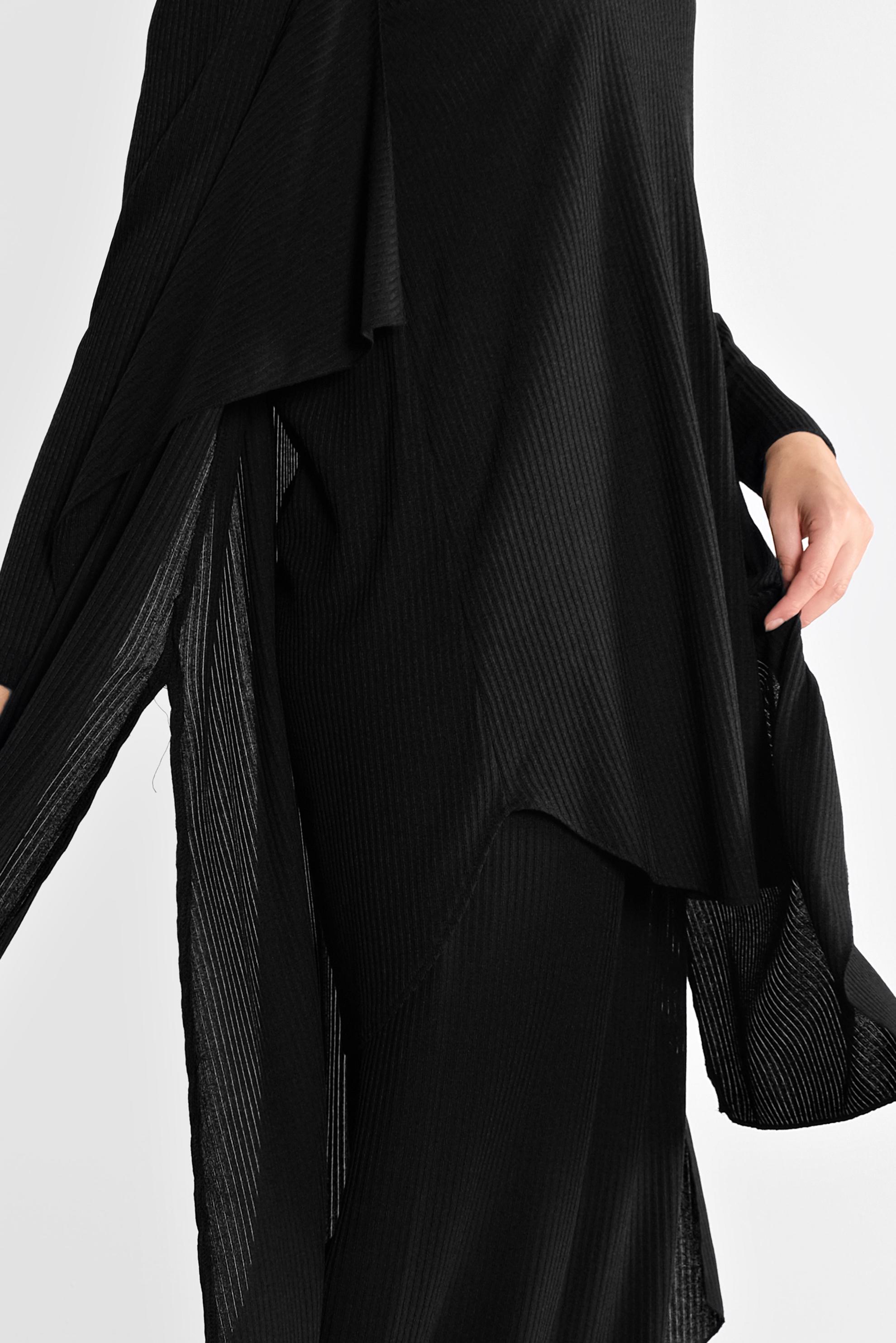 Tesettür giyim SİYAH ASİMETRİK KESİM ÜÇLÜ TRİKO TAKIM 41201