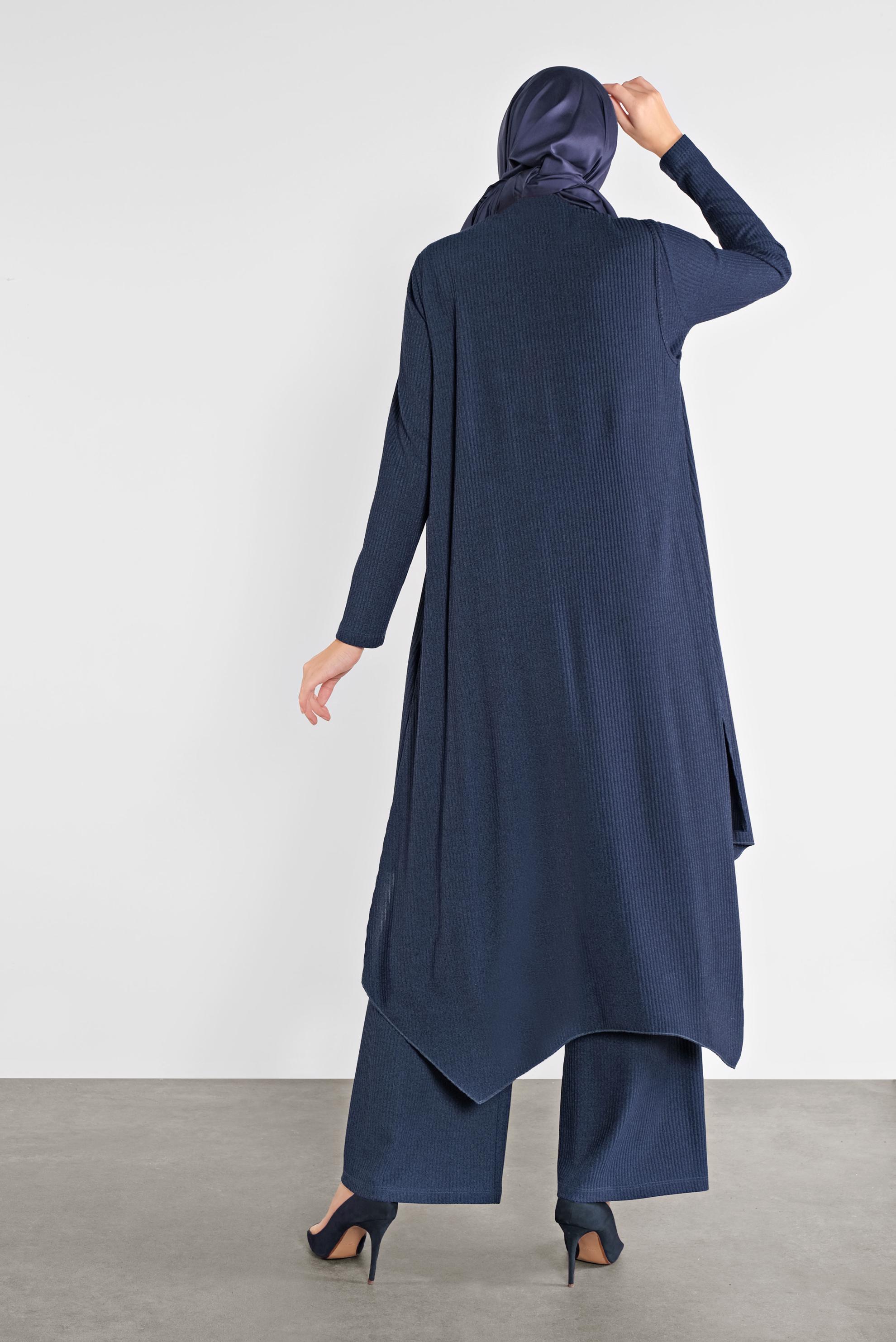 Tesettür giyim LACİVERT ASİMETRİK KESİM ÜÇLÜ TRİKO TAKIM 41201