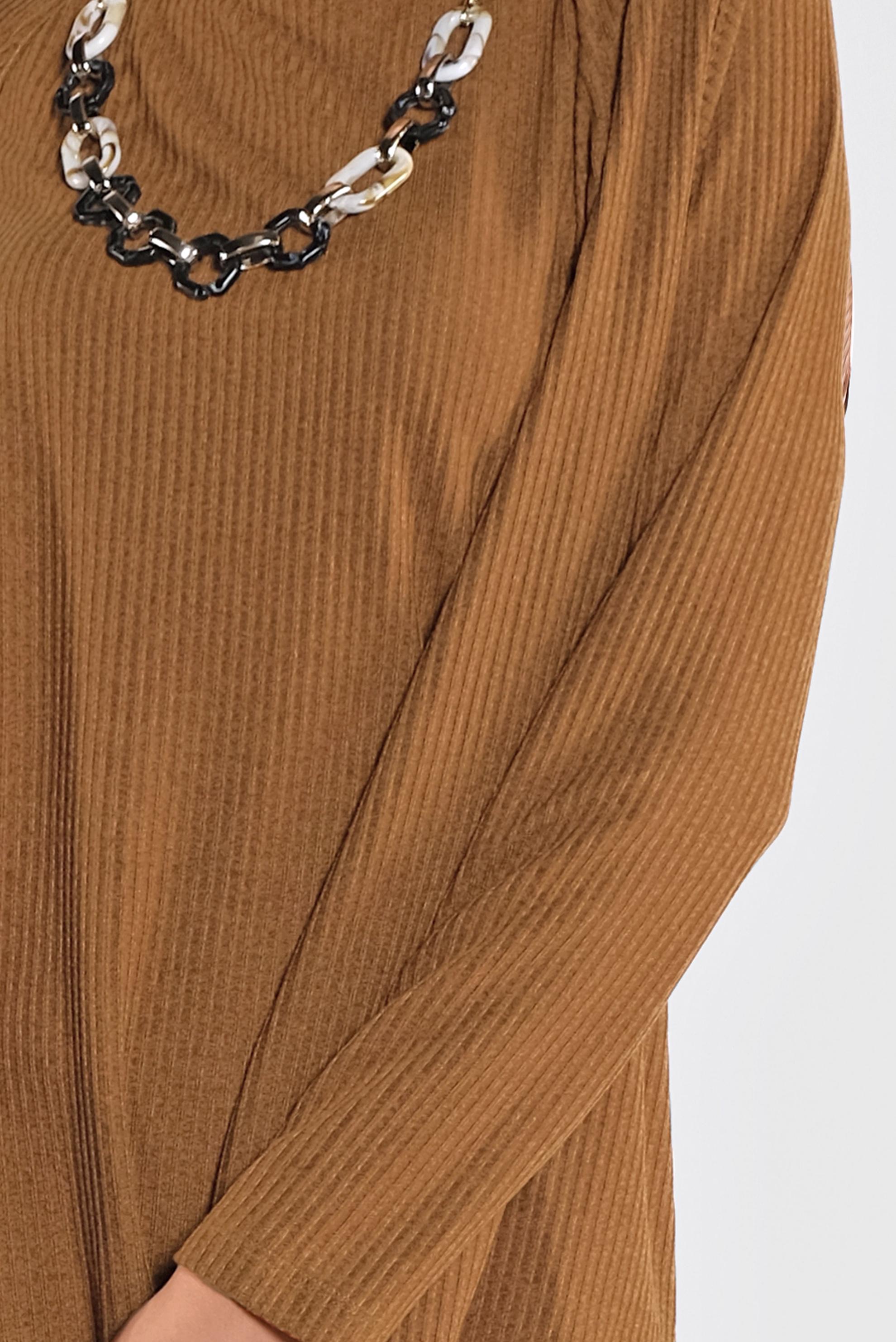 Tesettür giyim TABA ASİMETRİK KESİM ÜÇLÜ TRİKO TAKIM 41201