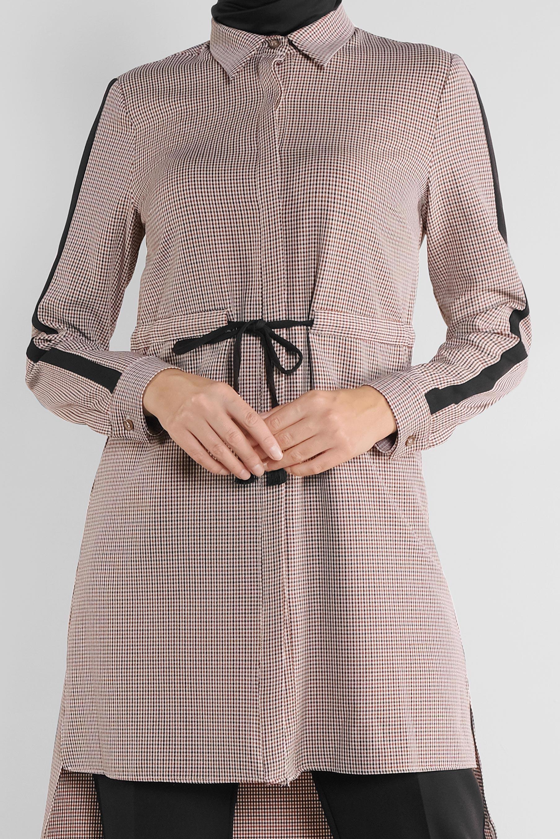 Tesettür giyim KIRMIZI EKOSE DESENLİ  PANTOLONLU TAKIM 41218