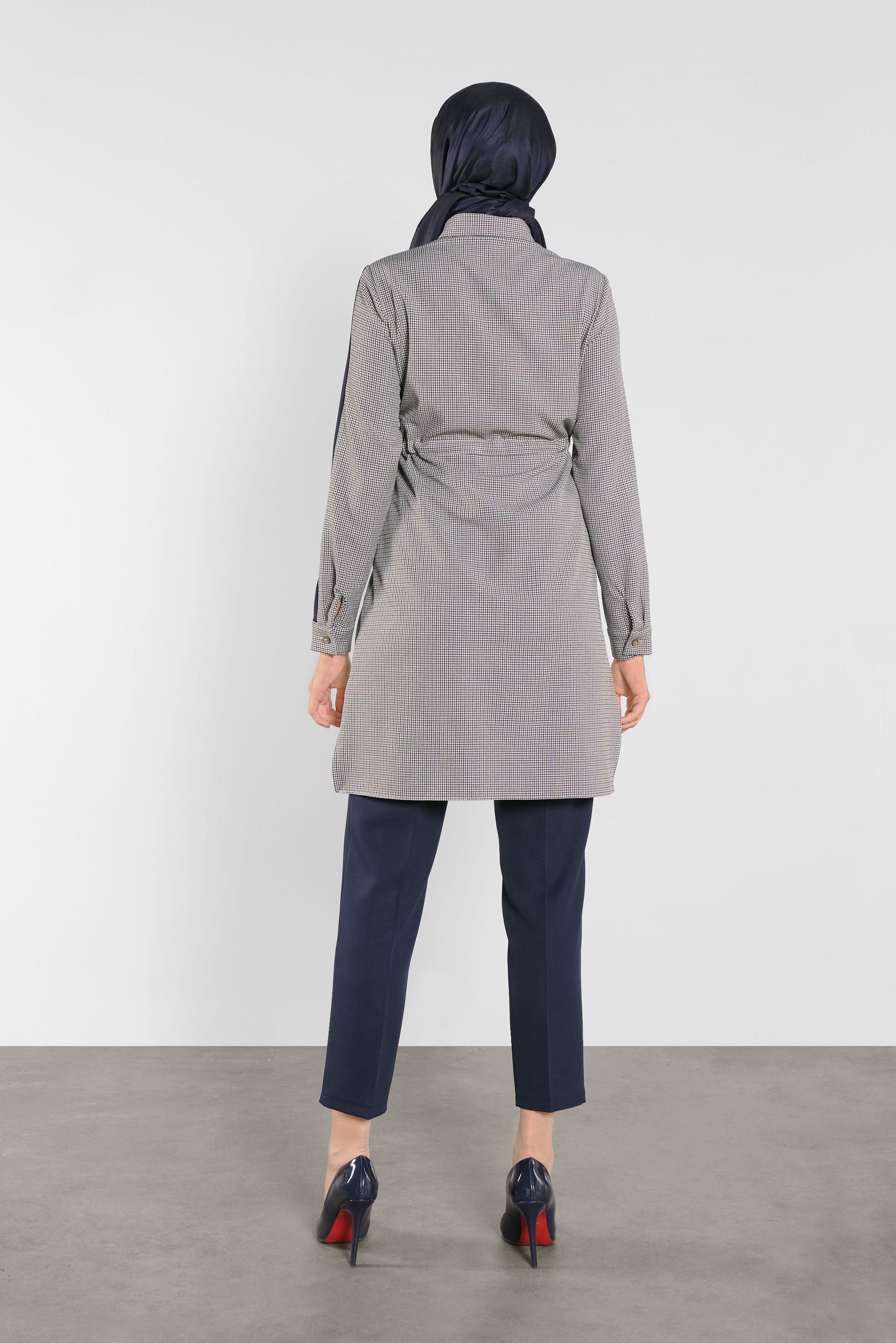 Tesettür giyim MOR EKOSE DESENLİ  PANTOLONLU TAKIM 41218