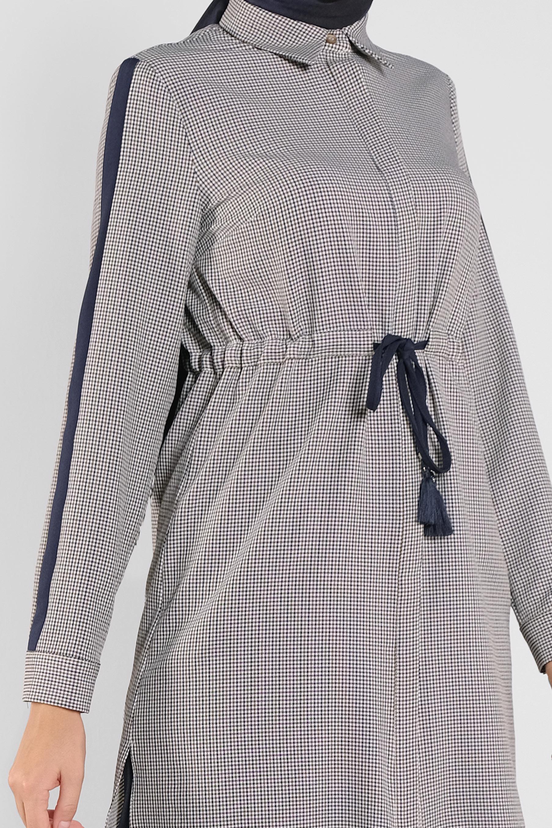 Tesettür giyim MOR EKOSE DESENLİ  PANTOLONLU TAKIM 41218