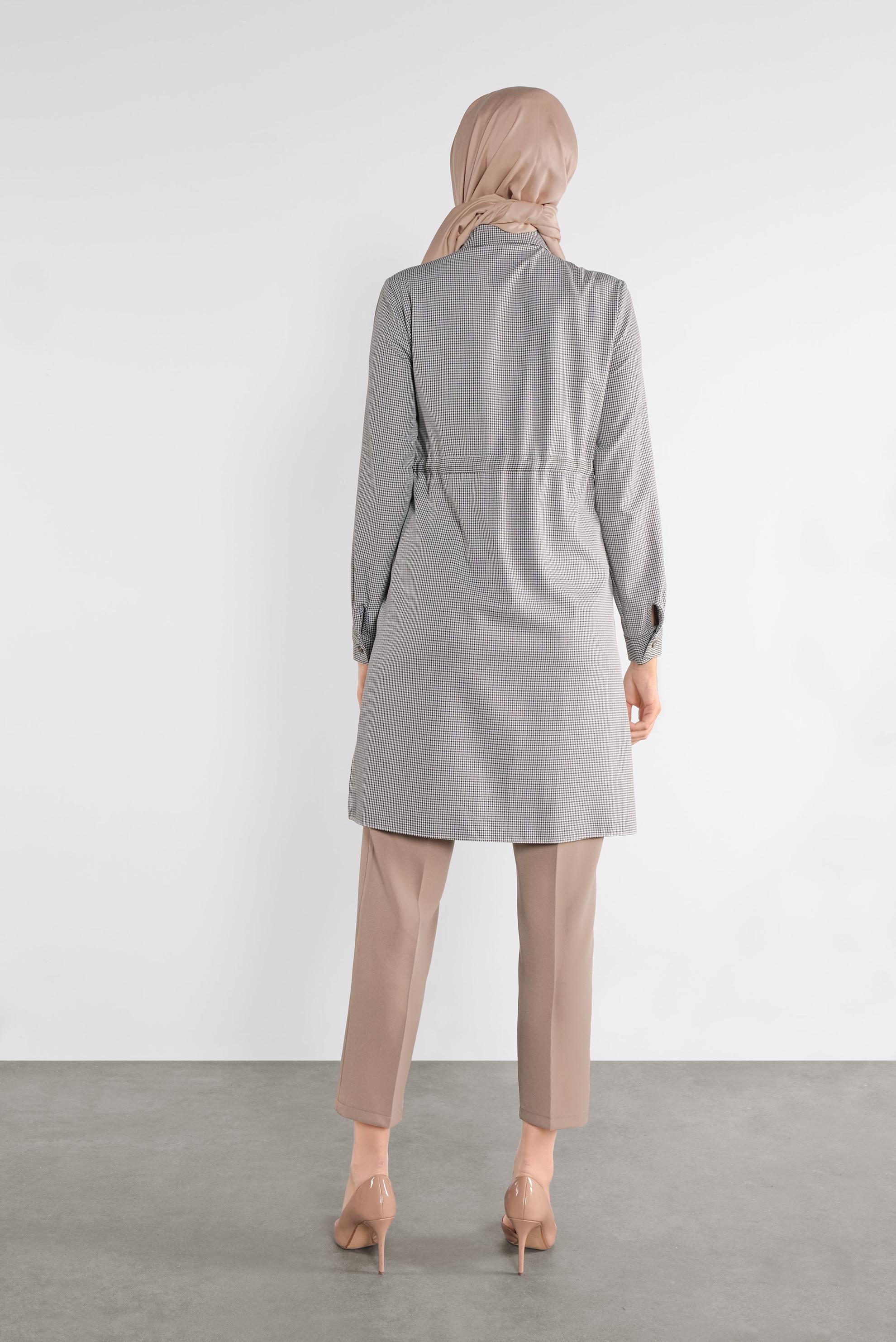 Tesettür giyim GRİ EKOSE DESENLİ  PANTOLONLU TAKIM 41218