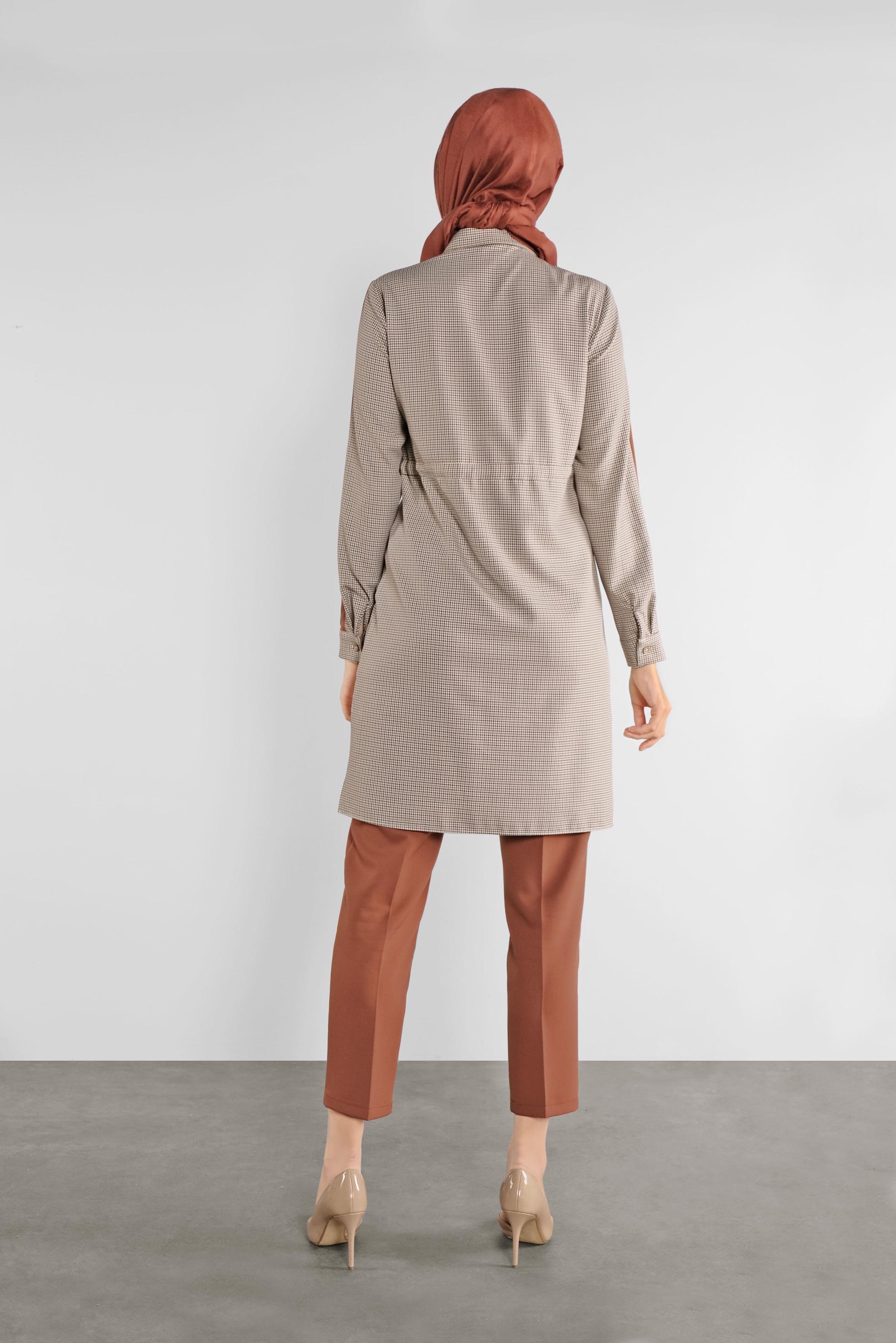 Tesettür giyim TURUNCU EKOSE DESENLİ  PANTOLONLU TAKIM 41218