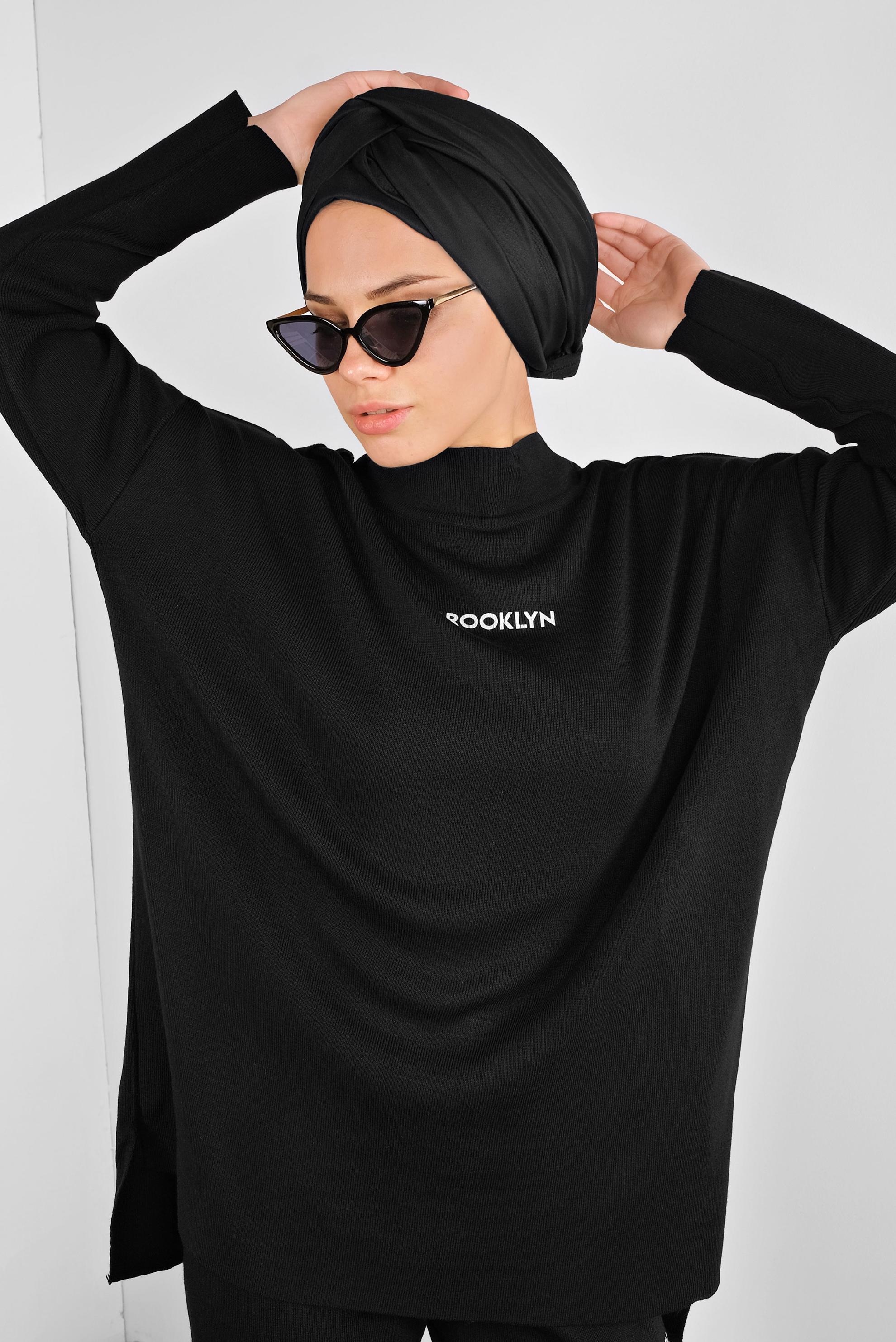 Tesettür giyim SİYAH TRİKO PANTOLONLU TAKIM 41325