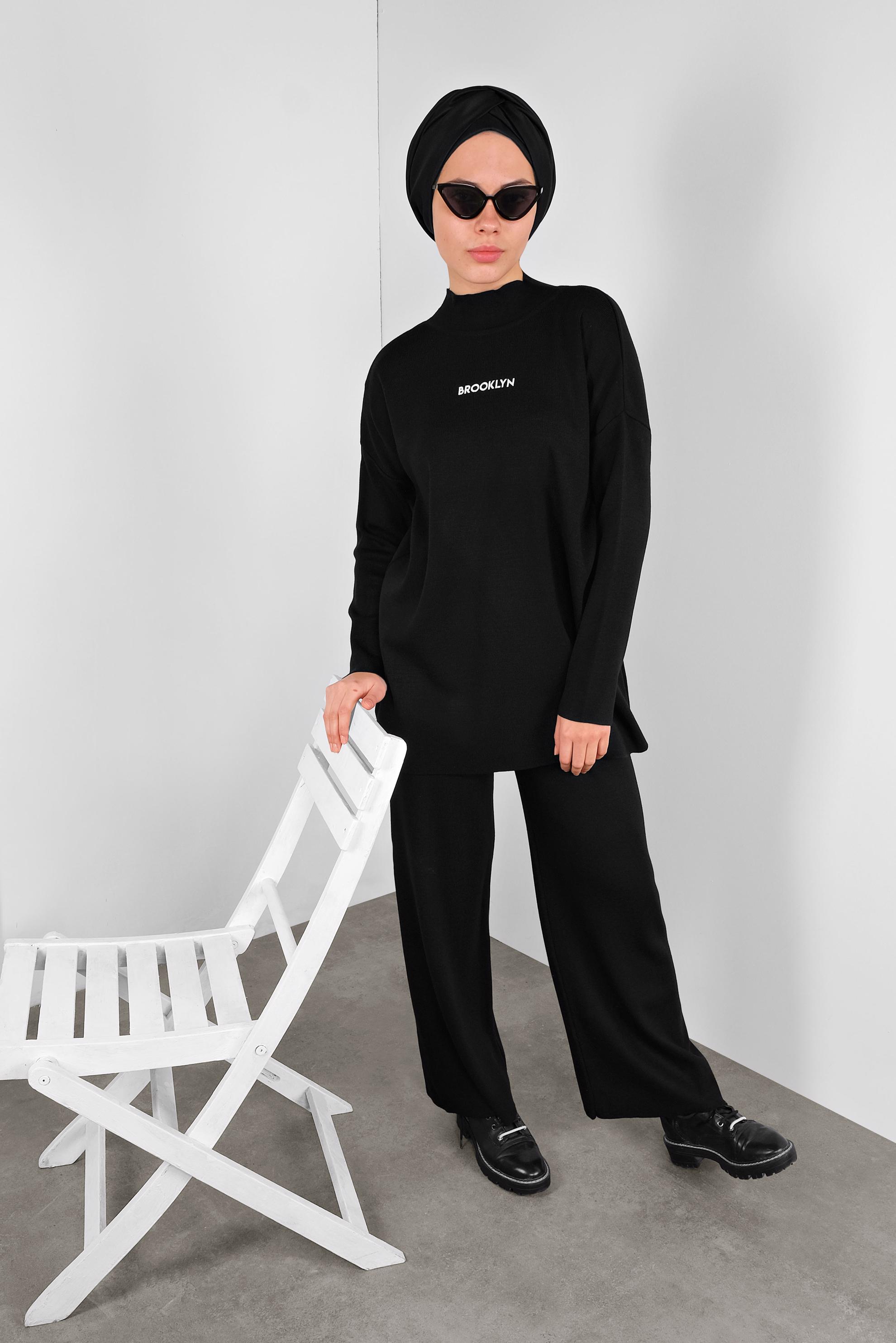 Tesettür giyim SİYAH TRİKO PANTOLONLU TAKIM 41325