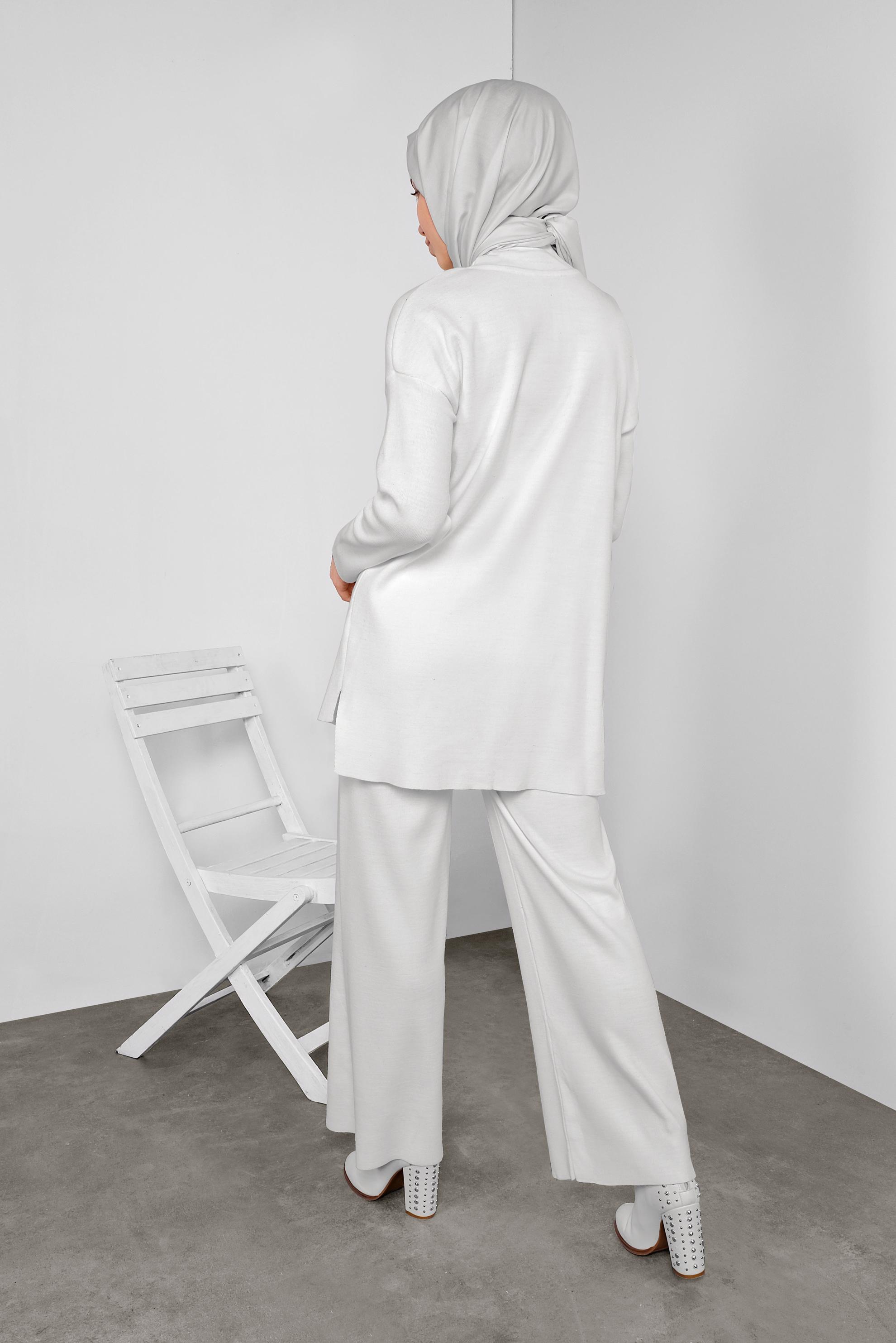 Tesettür giyim EKRU TRİKO PANTOLONLU TAKIM 41325