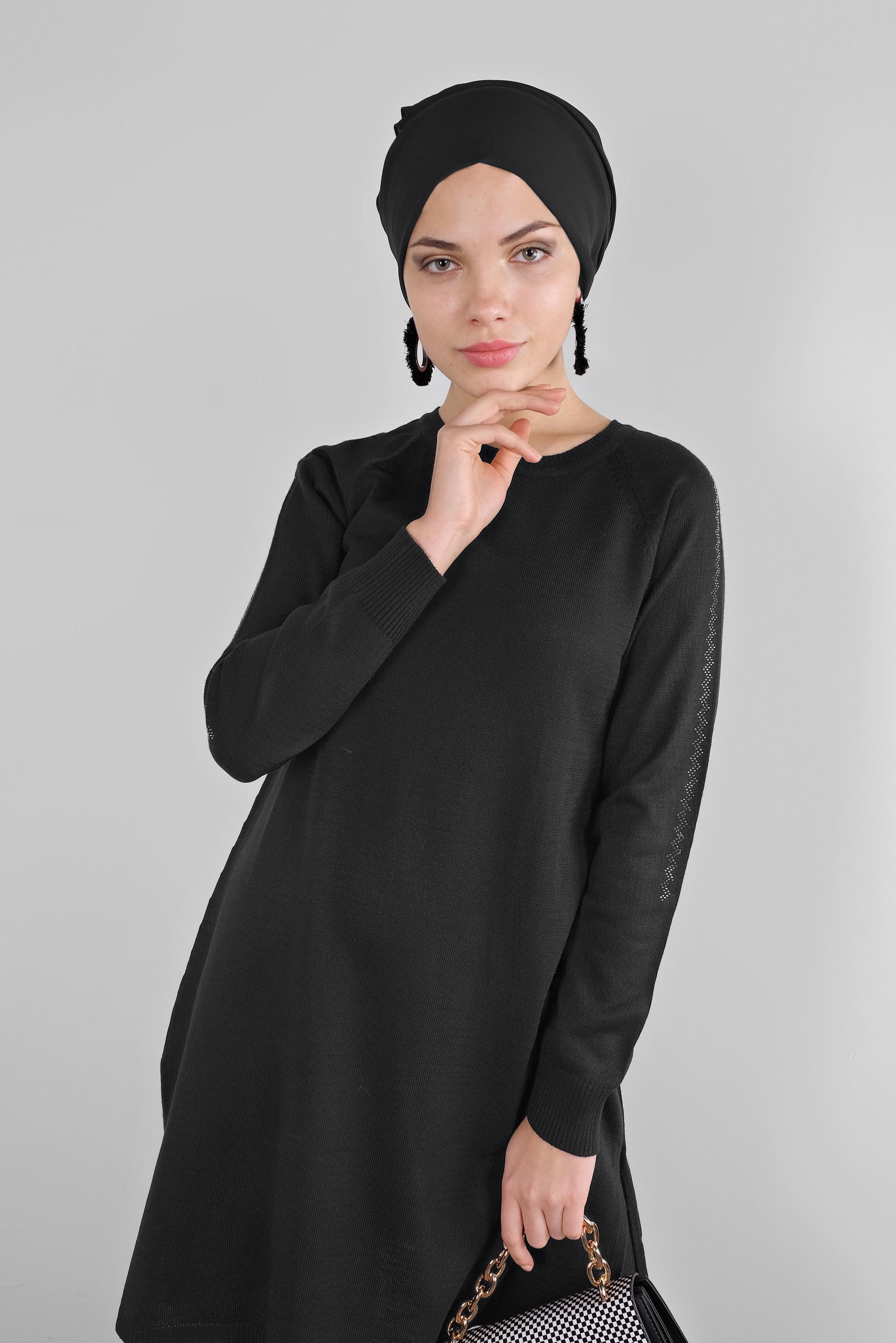 Tesettür giyim SİYAH TRİKO PANTOLONLU TAKIM 41326