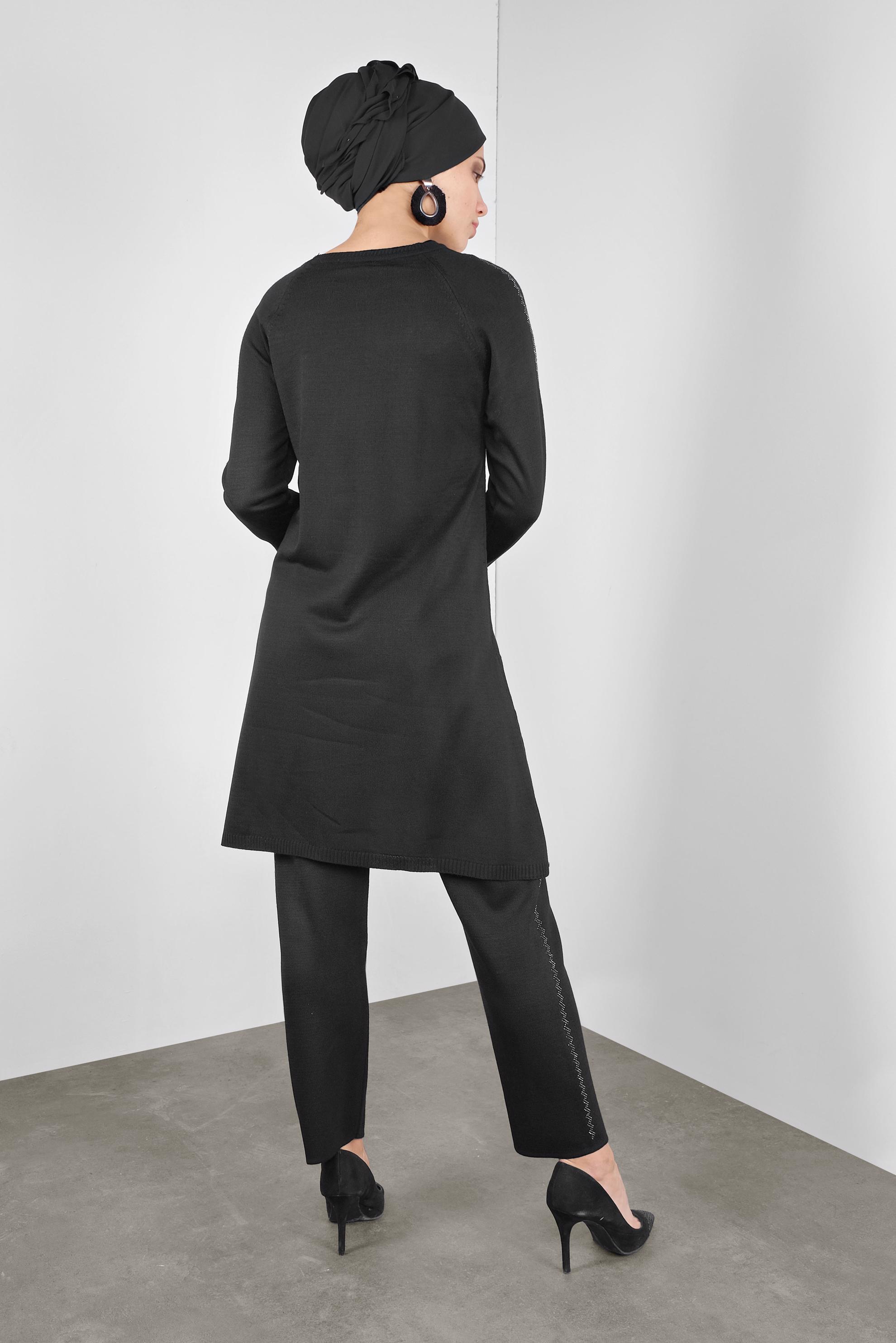 Tesettür giyim SİYAH TRİKO PANTOLONLU TAKIM 41326