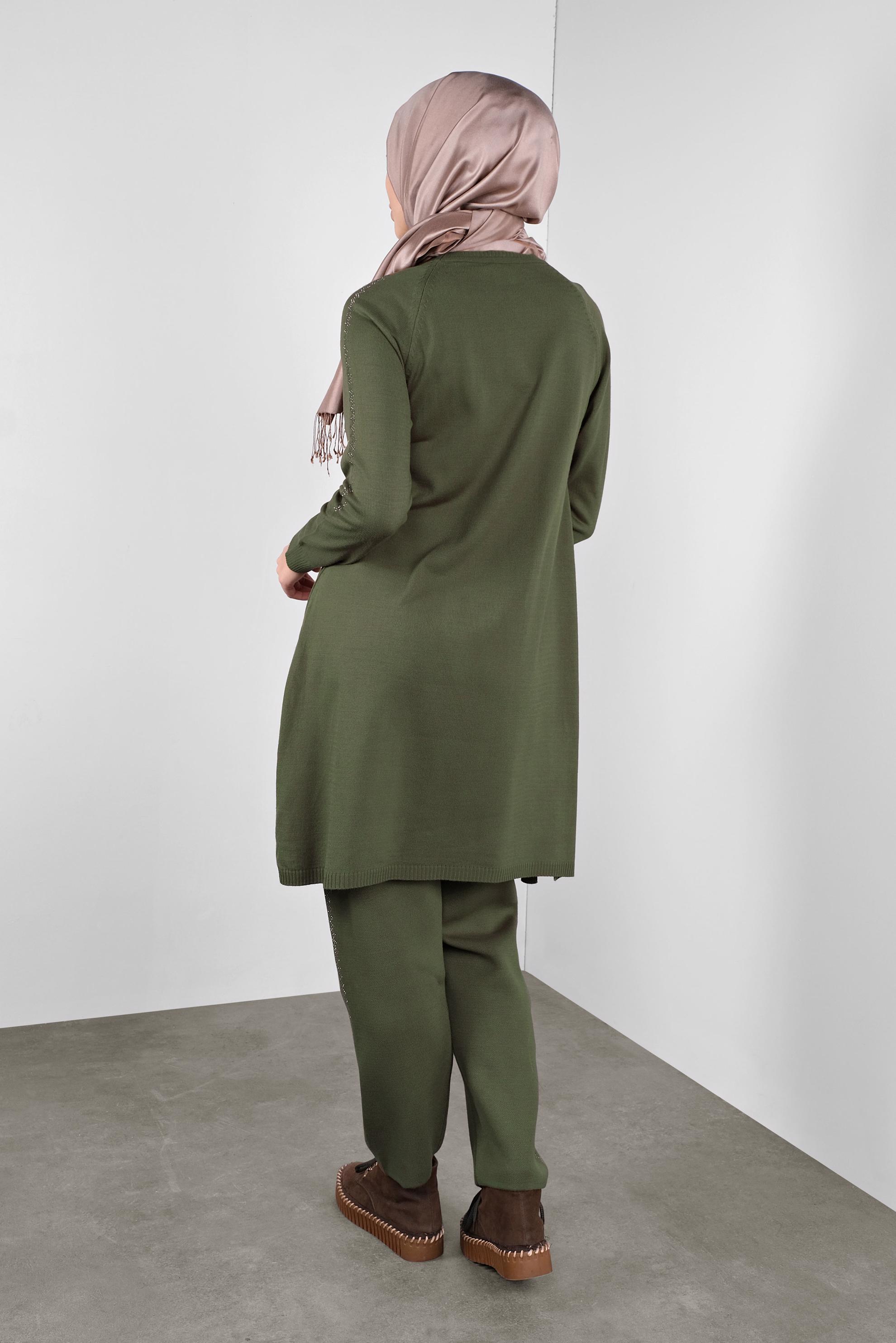 Tesettür giyim HAKİ TRİKO PANTOLONLU TAKIM 41326