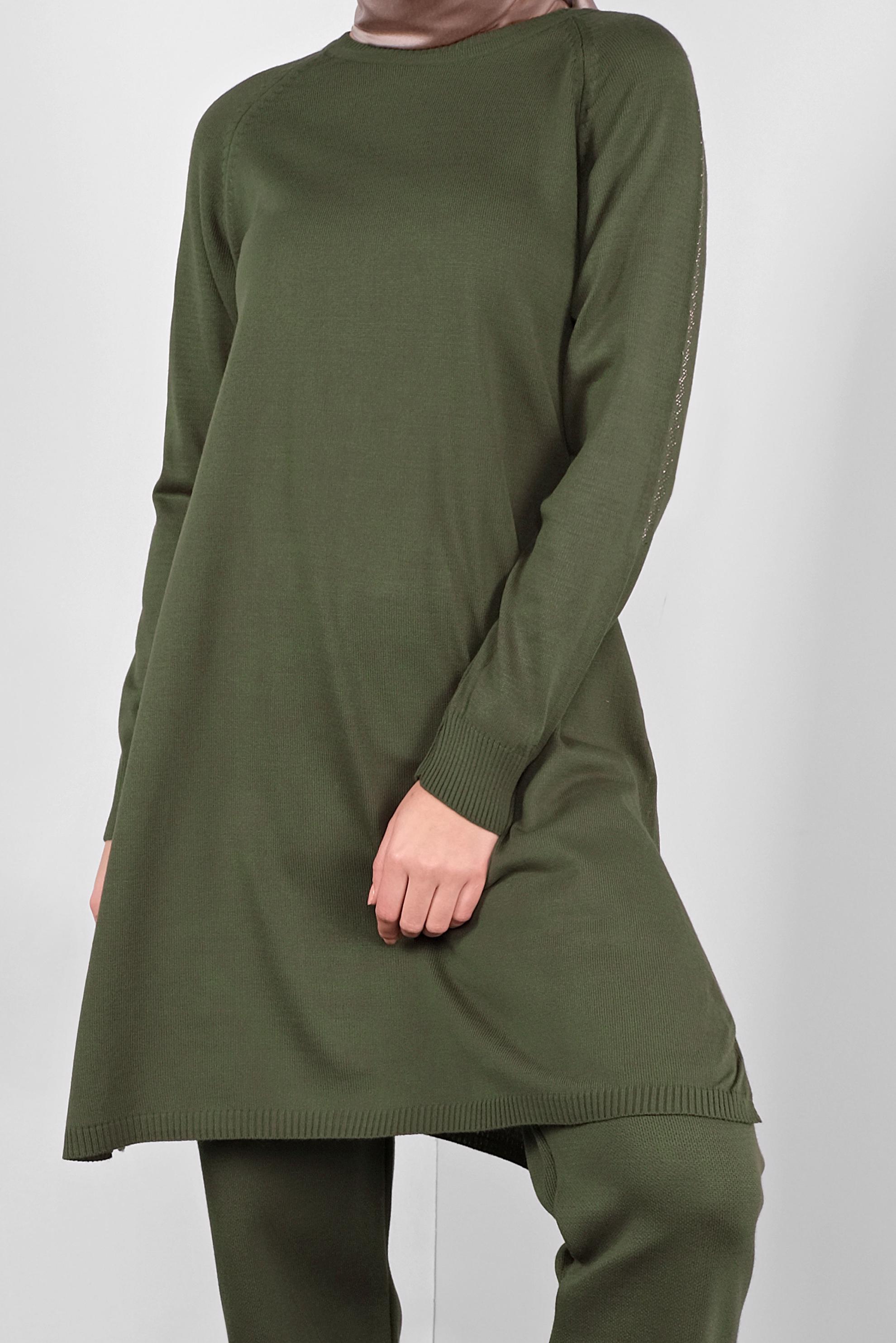 Tesettür giyim HAKİ TRİKO PANTOLONLU TAKIM 41326