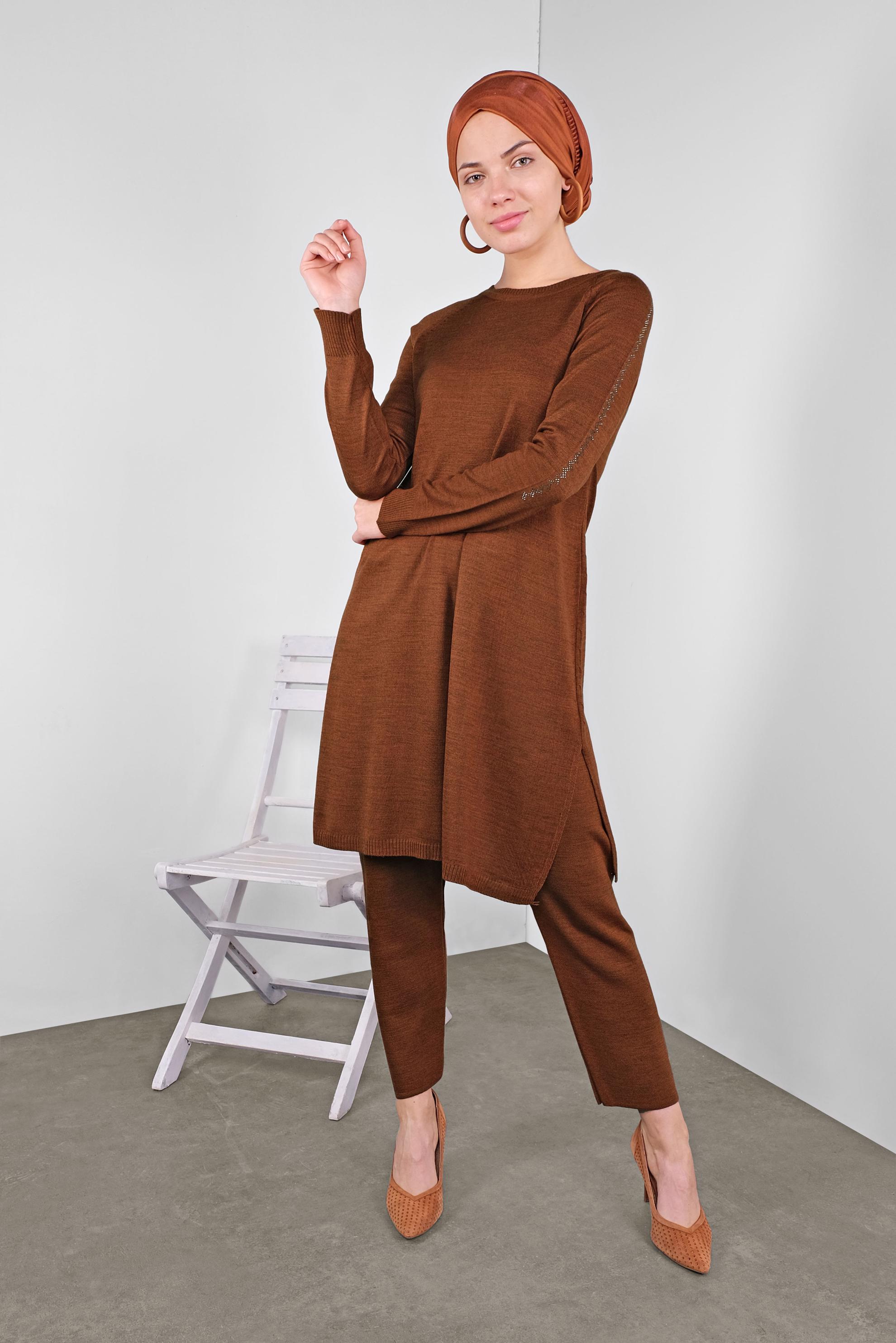 Tesettür giyim TURUNCU TRİKO PANTOLONLU TAKIM 41326