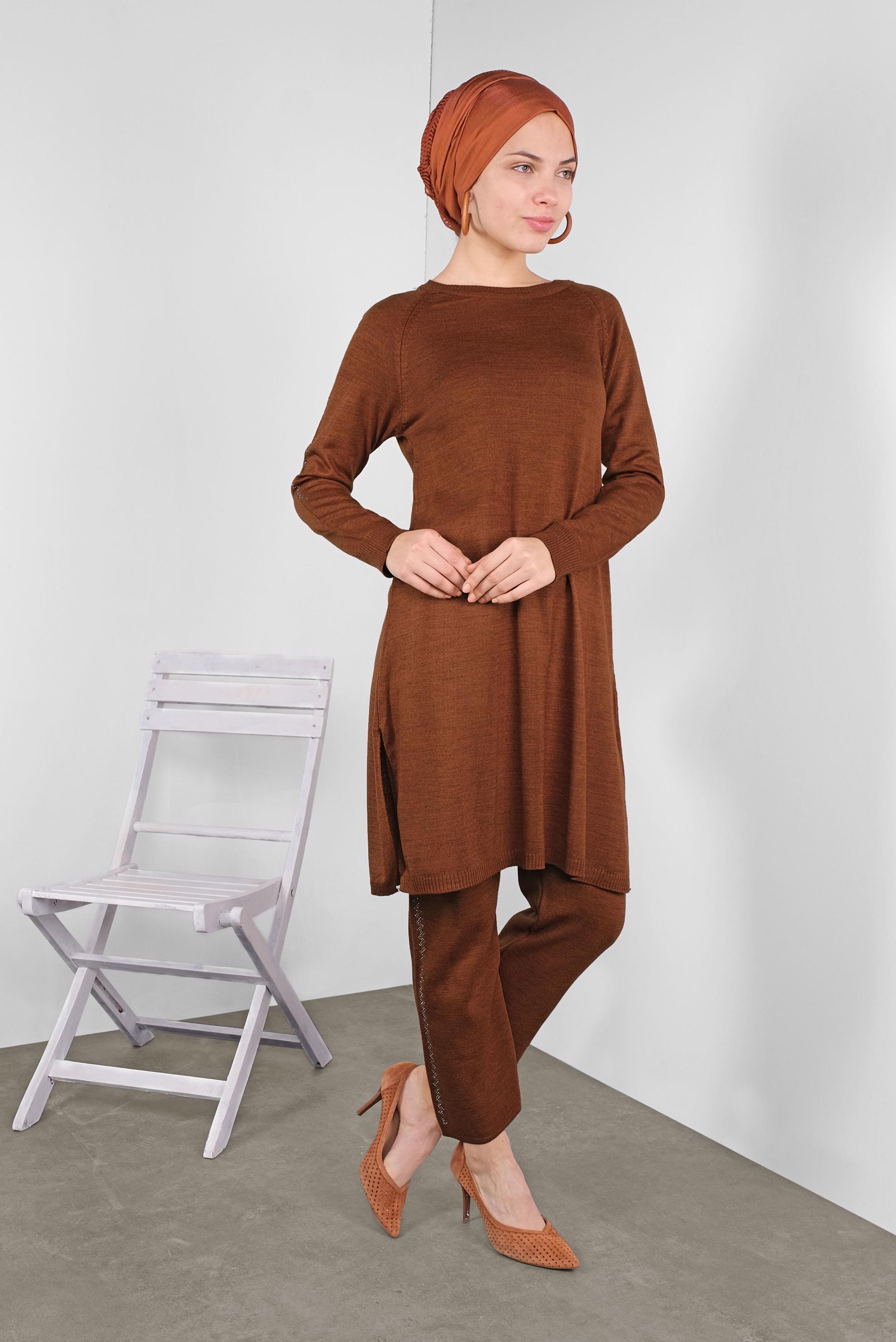 Tesettür giyim TURUNCU TRİKO PANTOLONLU TAKIM 41326