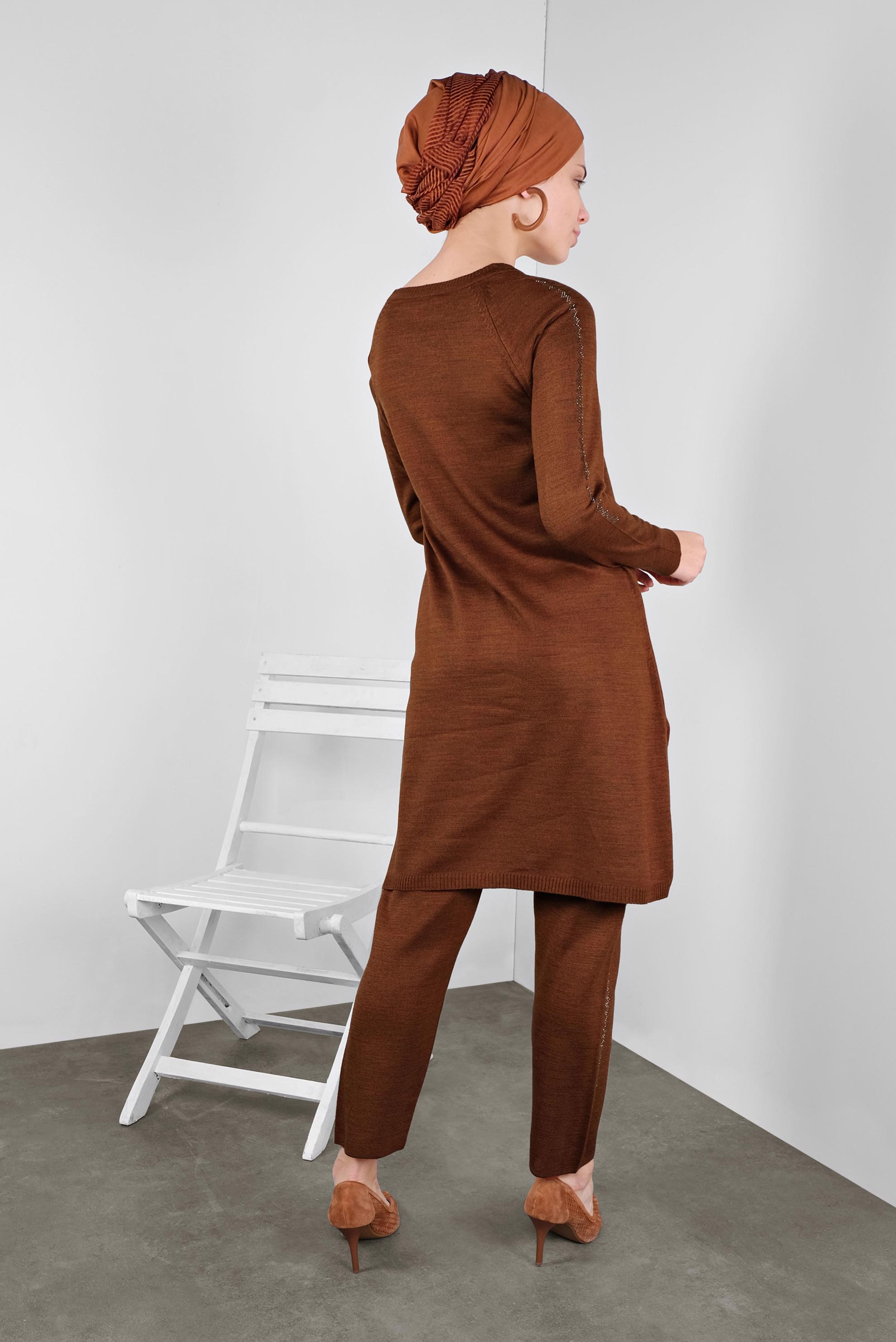 Tesettür giyim TURUNCU TRİKO PANTOLONLU TAKIM 41326