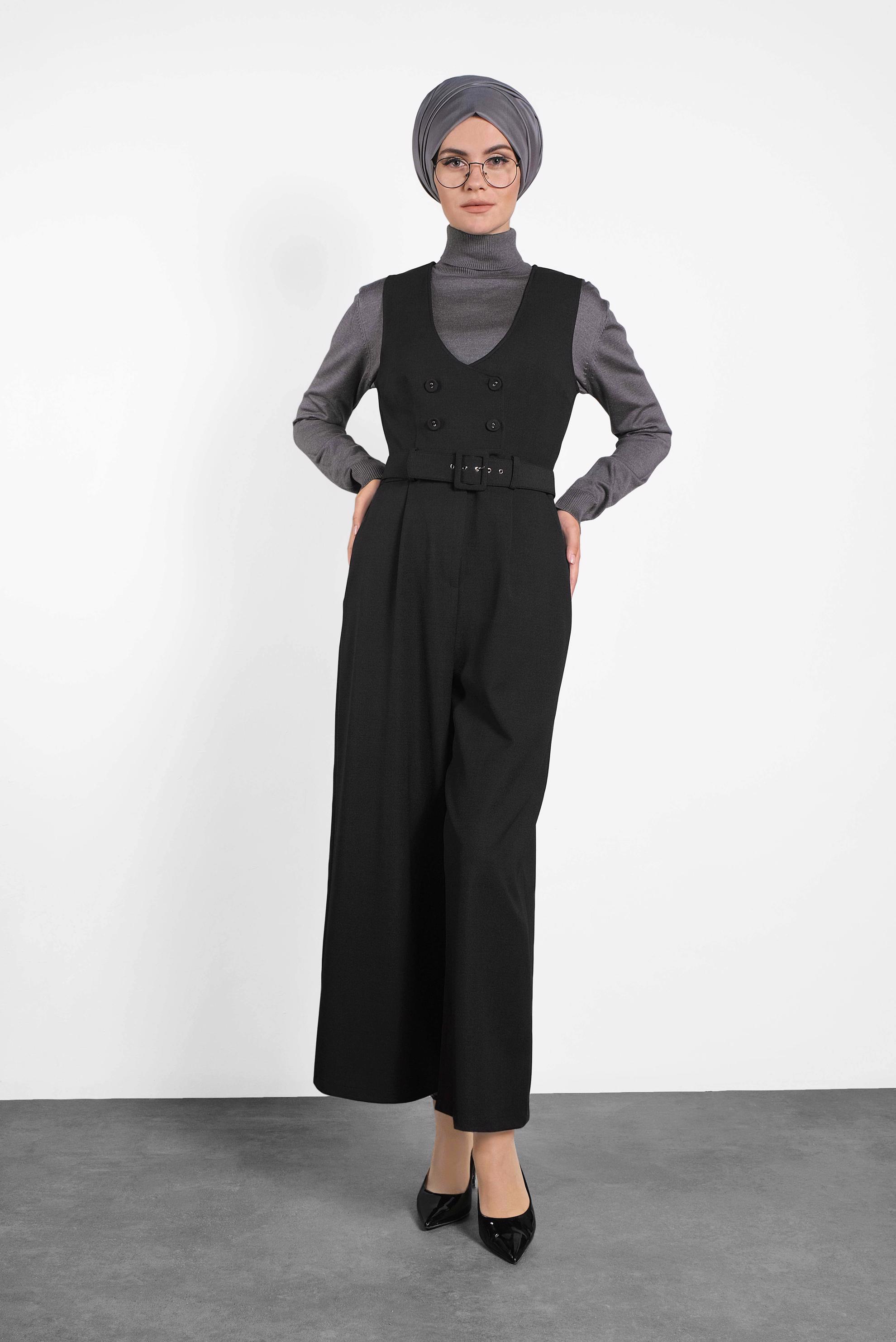 Vêtements hijab NOIR COMBINAISON AVEC CEINTURE 40120 