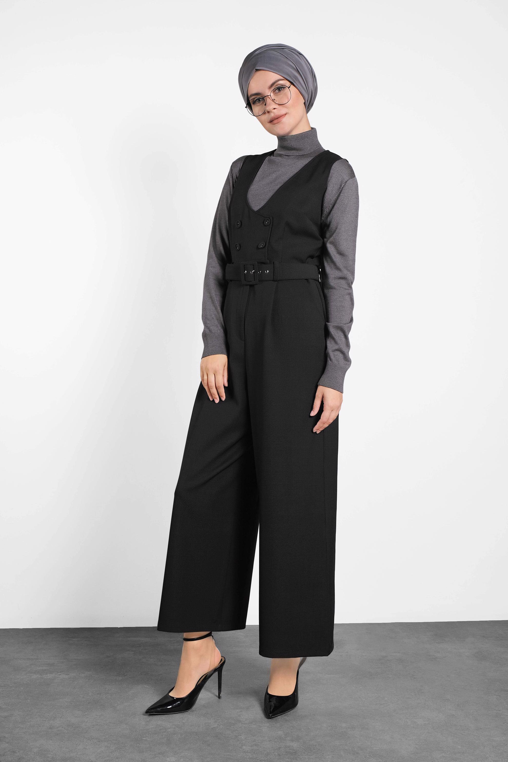 Vêtements hijab NOIR COMBINAISON AVEC CEINTURE 40120 