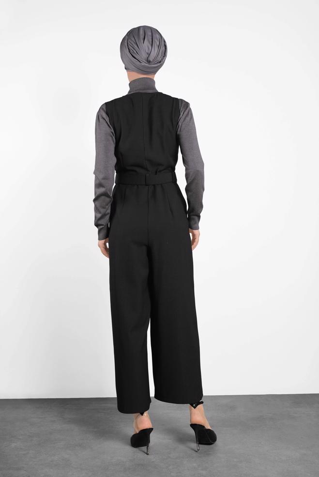Hijab clothing BLACK BELTED JUMPSUIT 40120  - ALVİNA