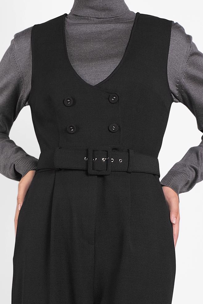 Hijab clothing BLACK BELTED JUMPSUIT 40120  - ALVİNA