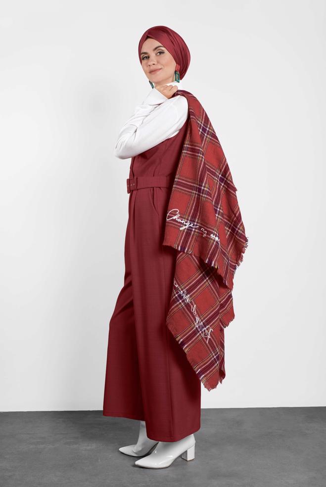 Hijab clothing RED BELTED JUMPSUIT 40120  - ALVİNA