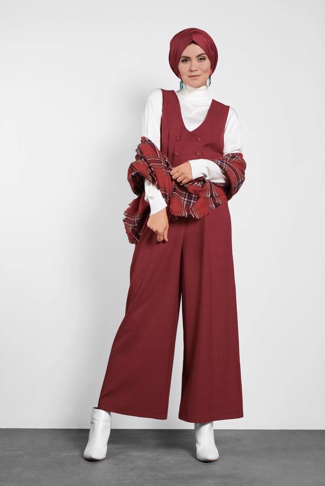Hijab clothing RED BELTED JUMPSUIT 40120  - ALVİNA