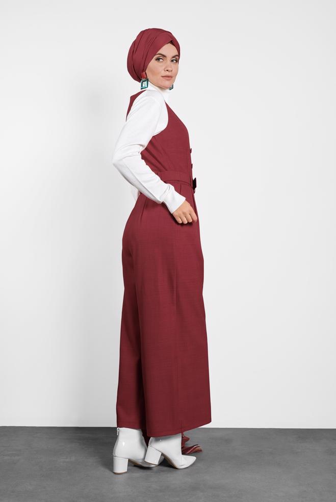 Hijab clothing RED BELTED JUMPSUIT 40120  - ALVİNA