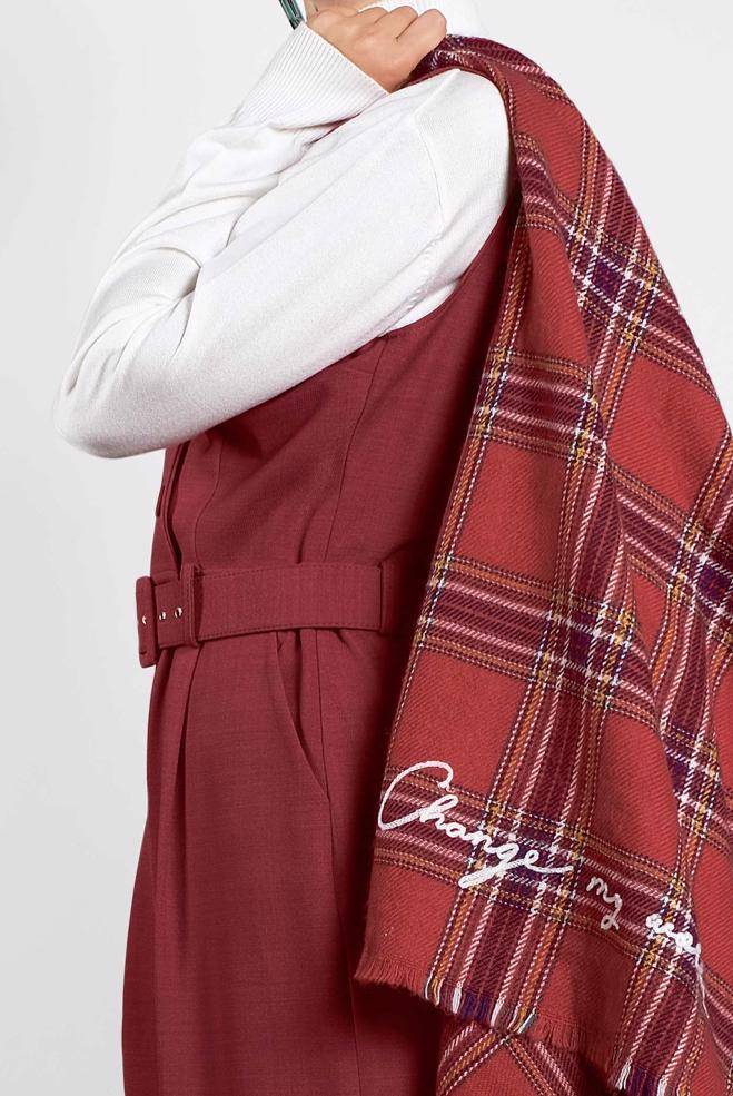 Hijab clothing RED BELTED JUMPSUIT 40120  - ALVİNA