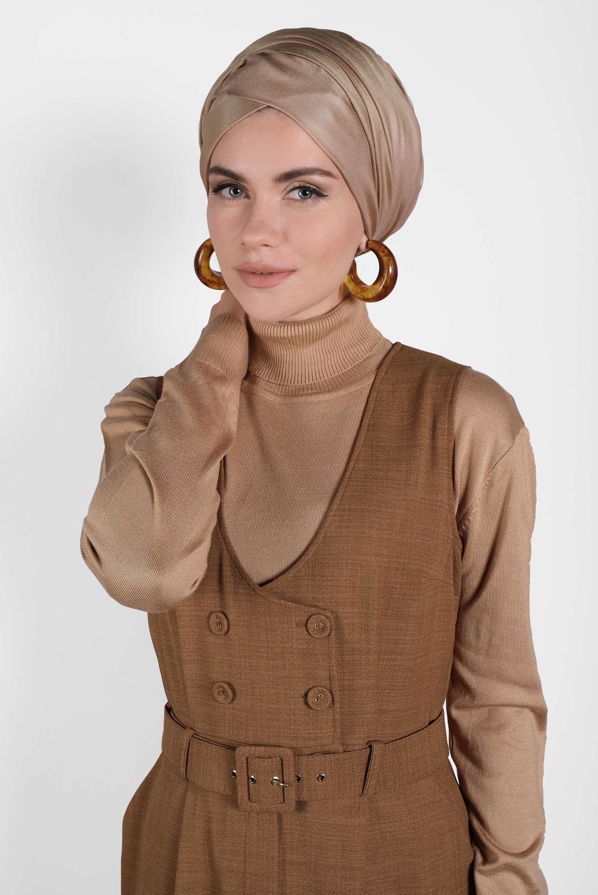 Vêtements hijab BRUN COMBINAISON AVEC CEINTURE 40120 