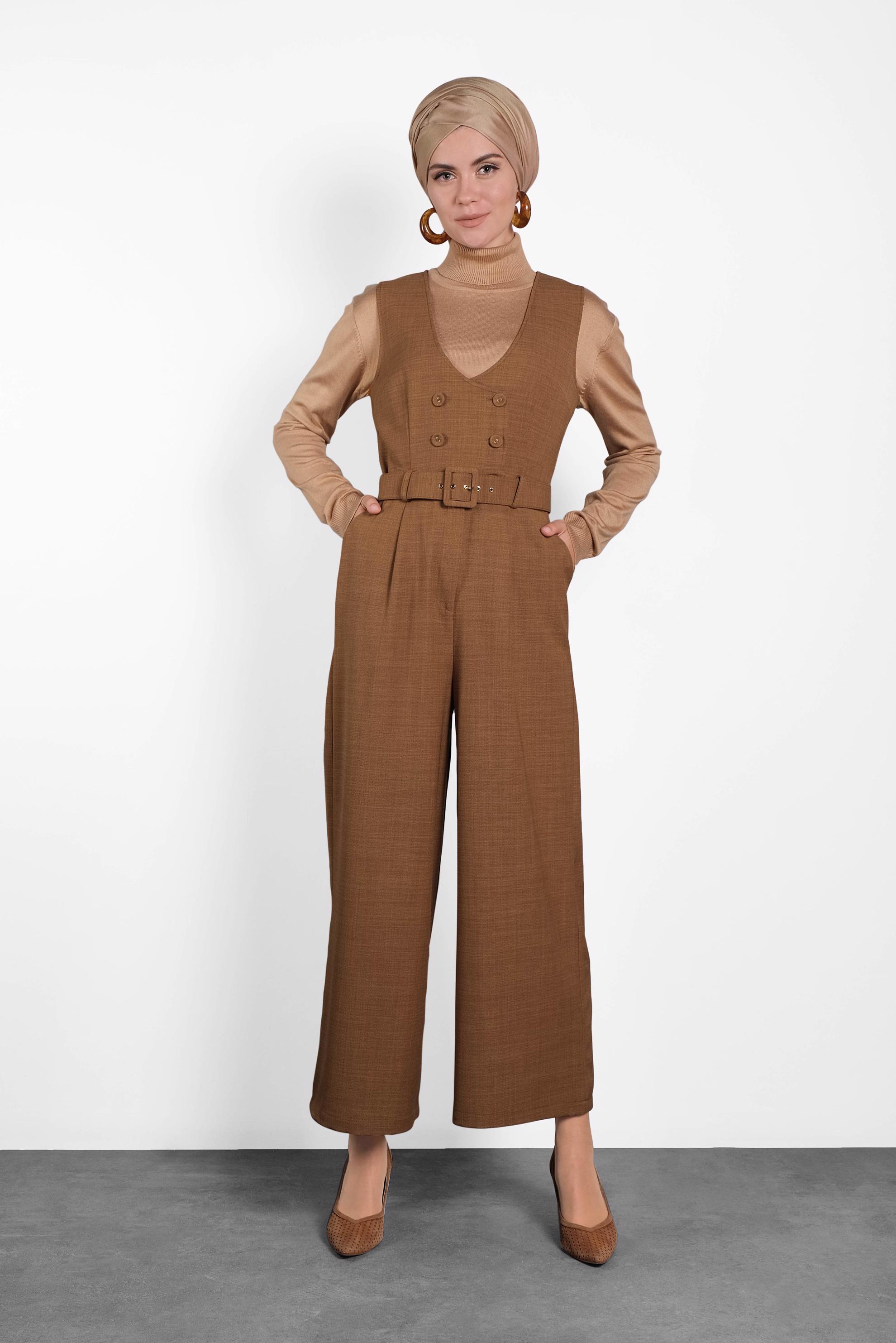Vêtements hijab BRUN COMBINAISON AVEC CEINTURE 40120 