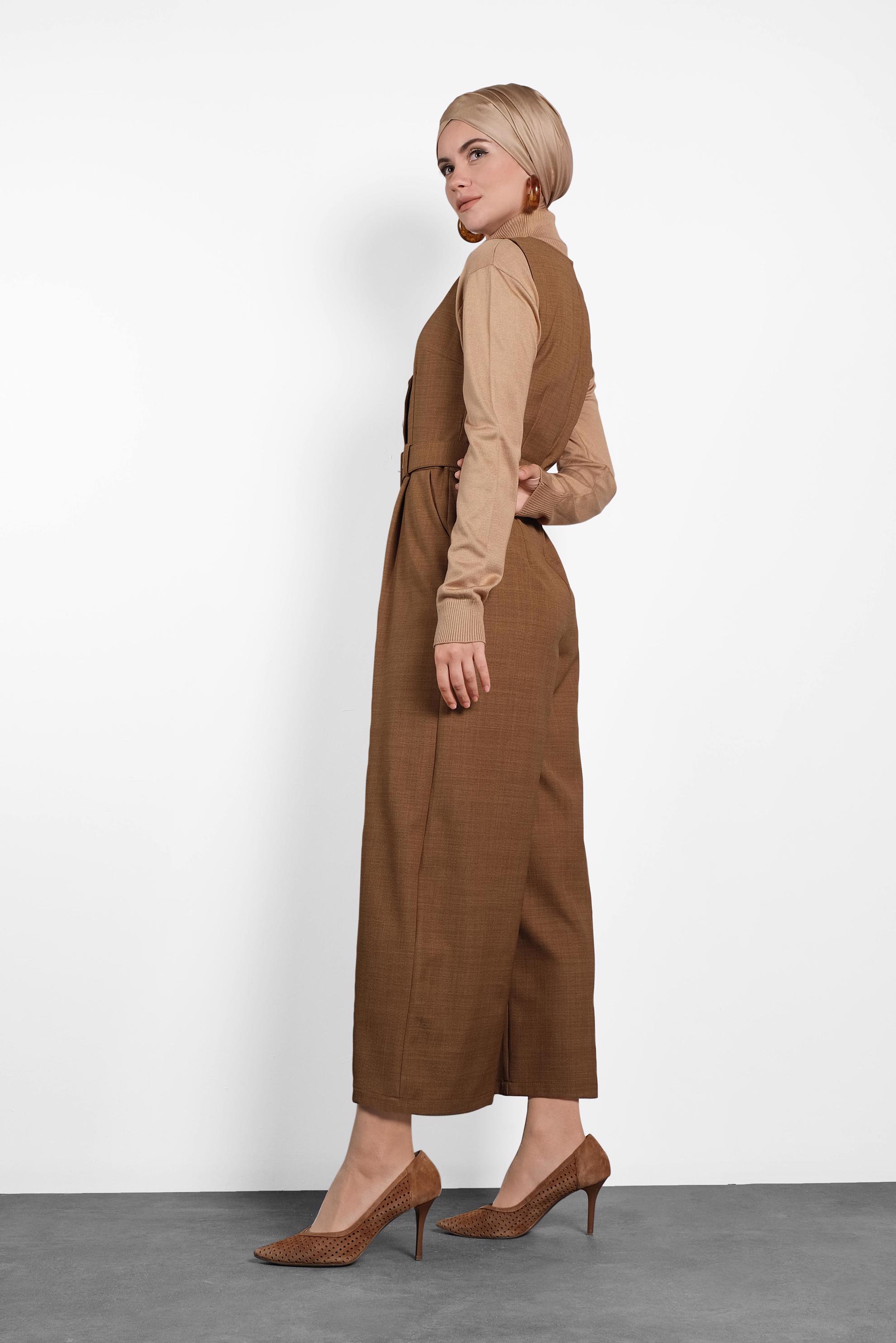 Vêtements hijab BRUN COMBINAISON AVEC CEINTURE 40120 