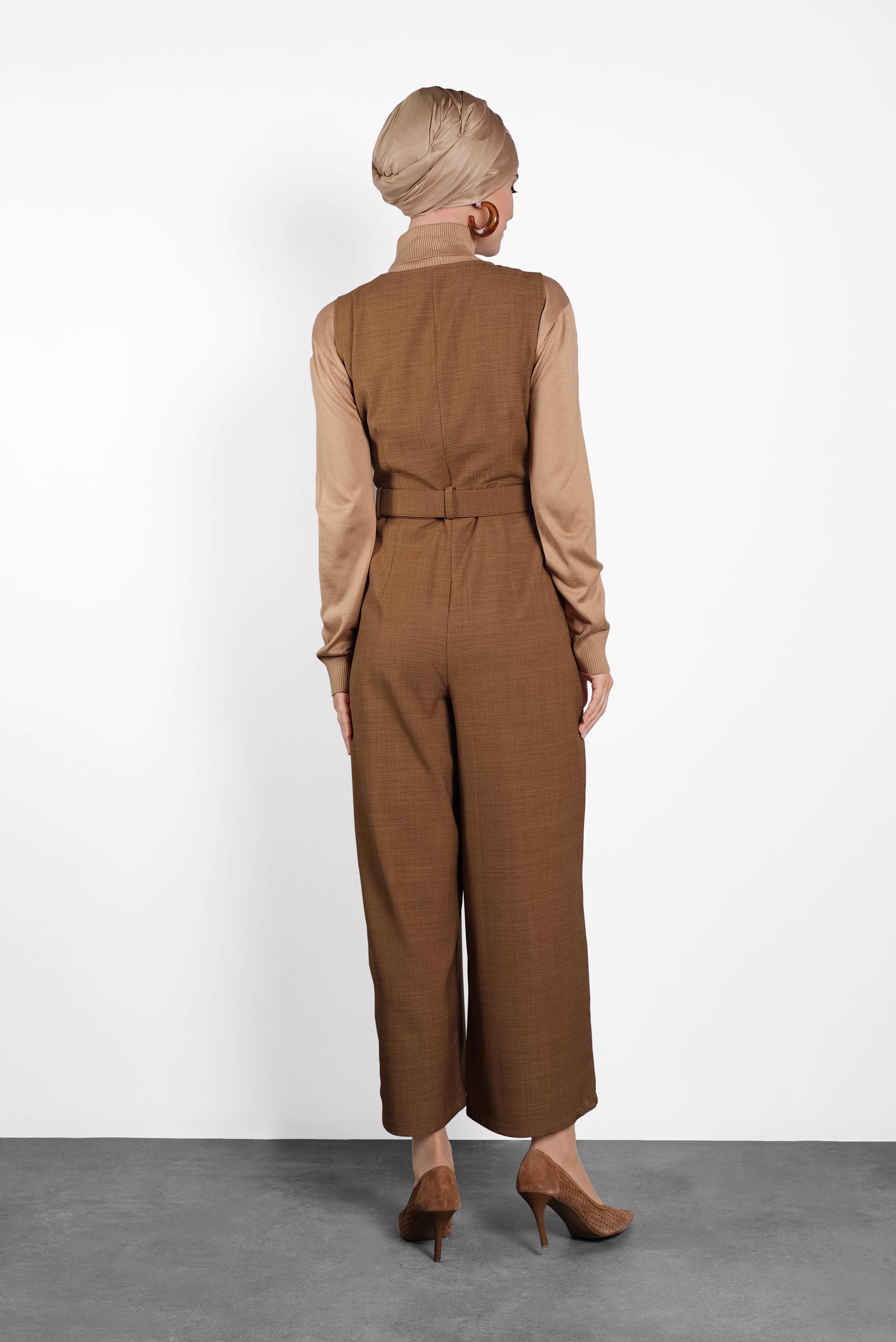 Vêtements hijab BRUN COMBINAISON AVEC CEINTURE 40120 