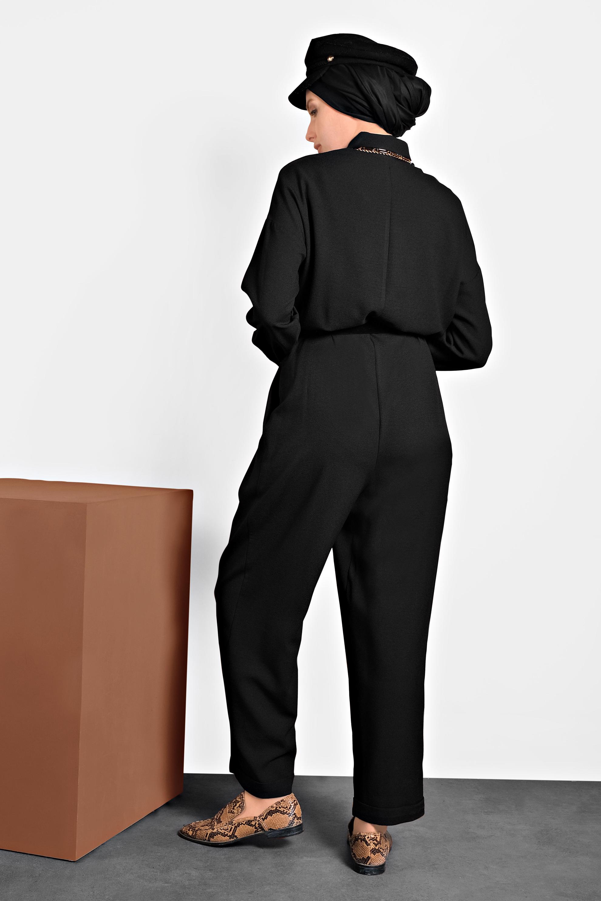 Tesettür giyim SİYAH DÜĞMELİ CEPLİ TULUM 40233 