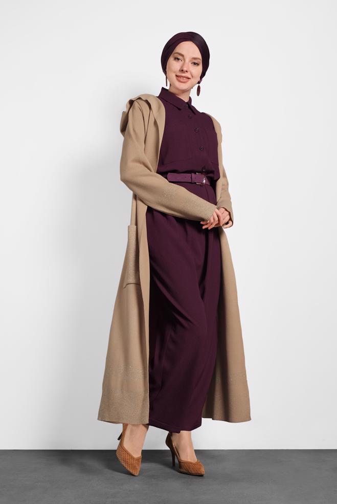 Hijab clothing CLARET RED BUTTONED JUMPSUIT WITH POCKETS 40233 - ALVİNA