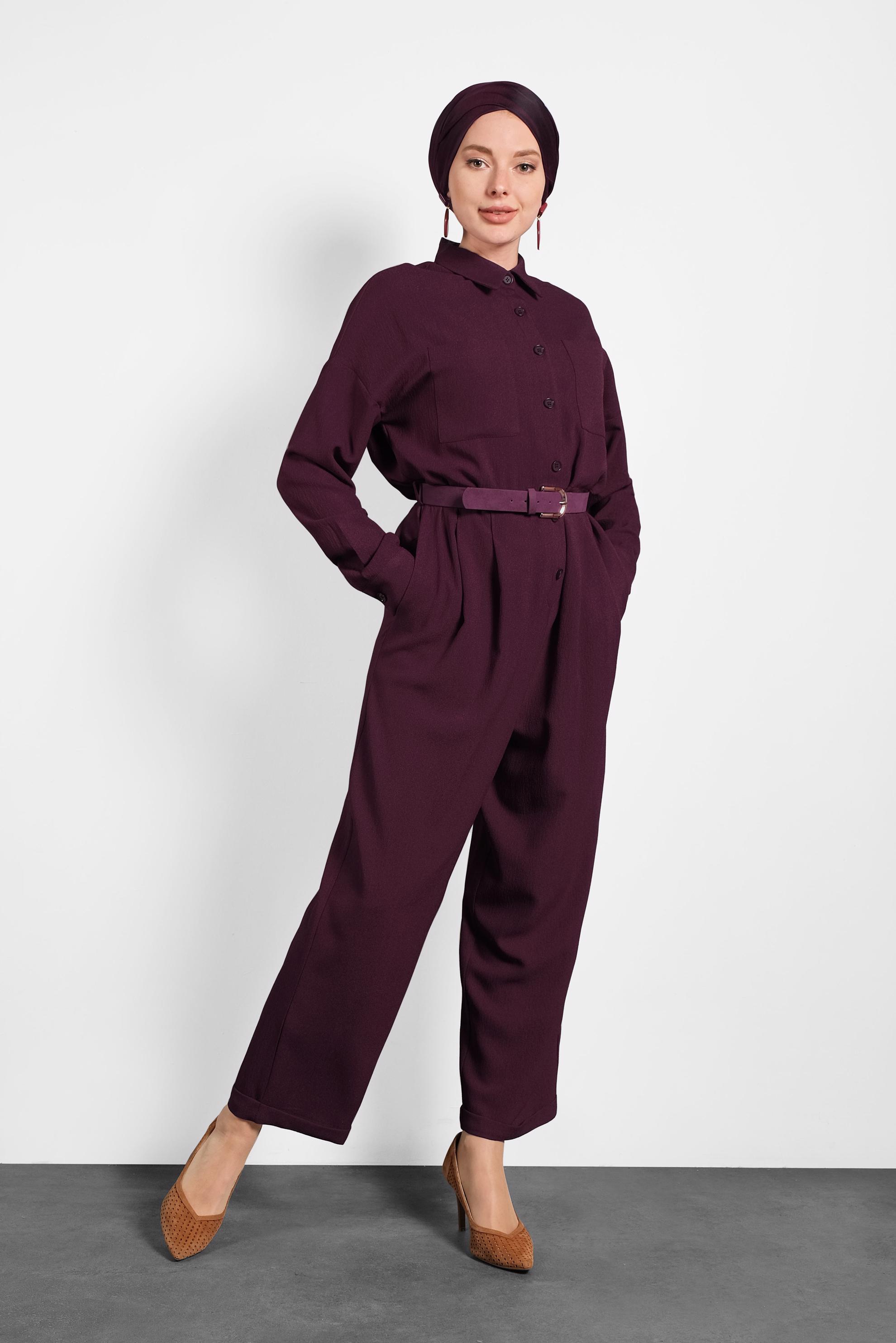 Hijab clothing CLARET RED BUTTONED JUMPSUIT WITH POCKETS 40233