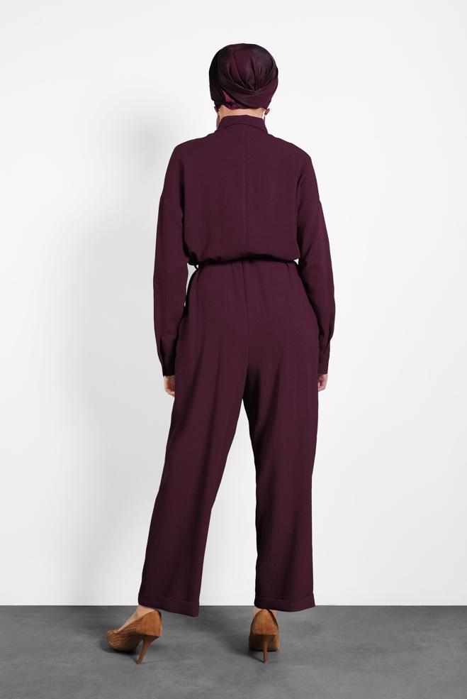 Hijab clothing CLARET RED BUTTONED JUMPSUIT WITH POCKETS 40233 - ALVİNA