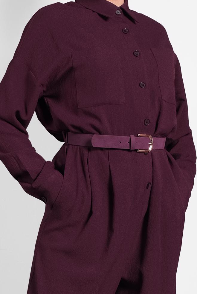Hijab clothing CLARET RED BUTTONED JUMPSUIT WITH POCKETS 40233 - ALVİNA