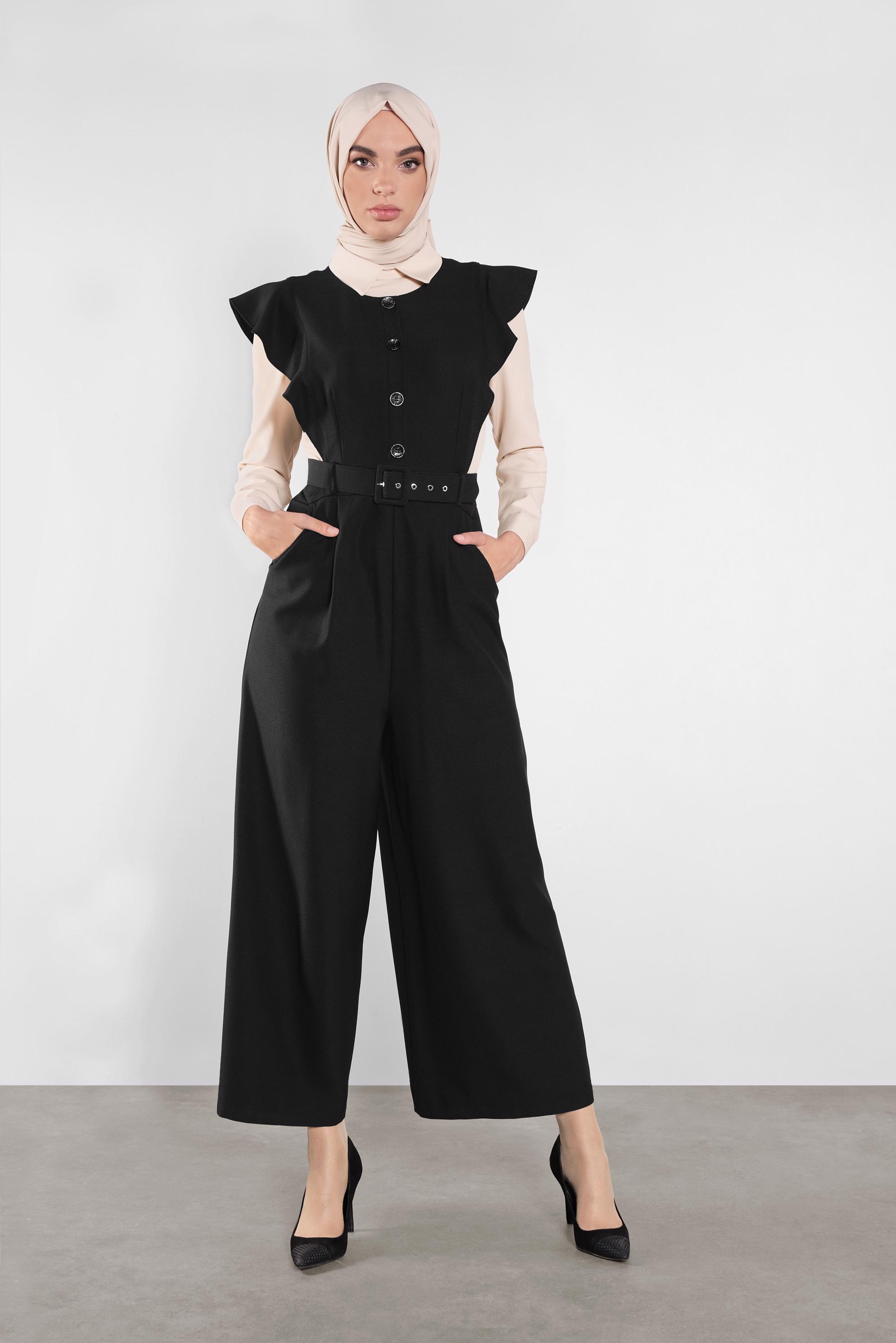 Tesettür giyim SİYAH FIRFIRLI TULUM 41159 