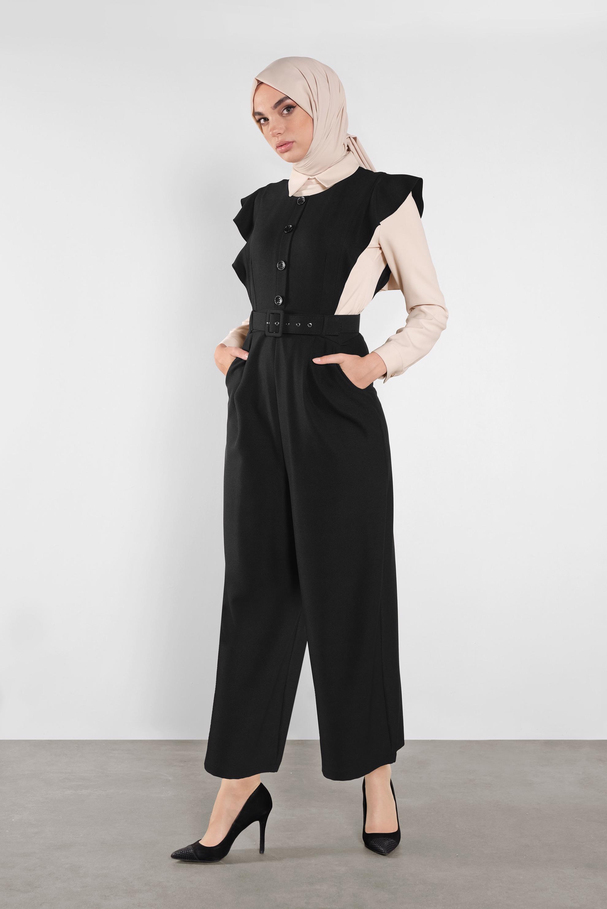 Tesettür giyim SİYAH FIRFIRLI TULUM 41159 