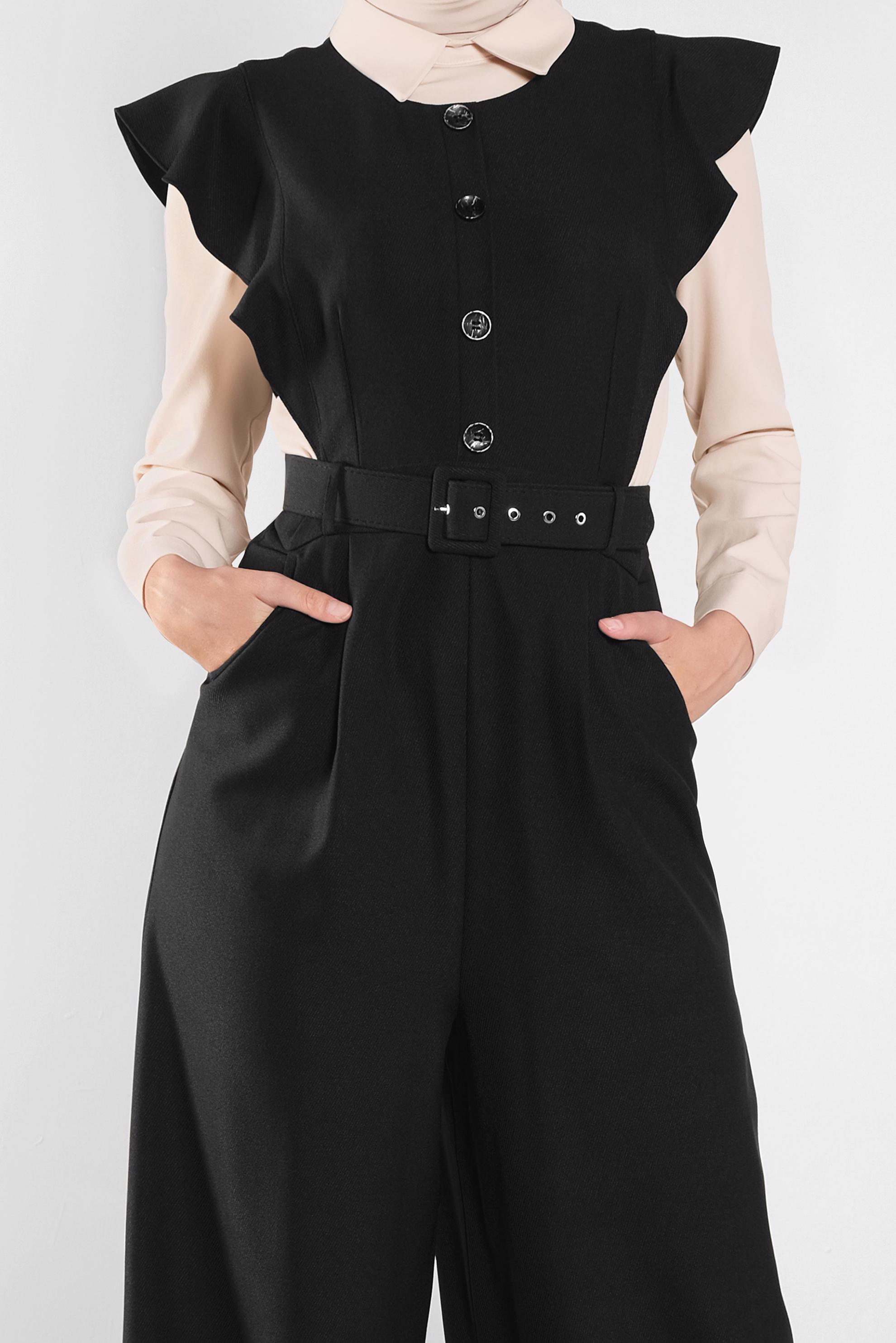 Tesettür giyim SİYAH FIRFIRLI TULUM 41159 