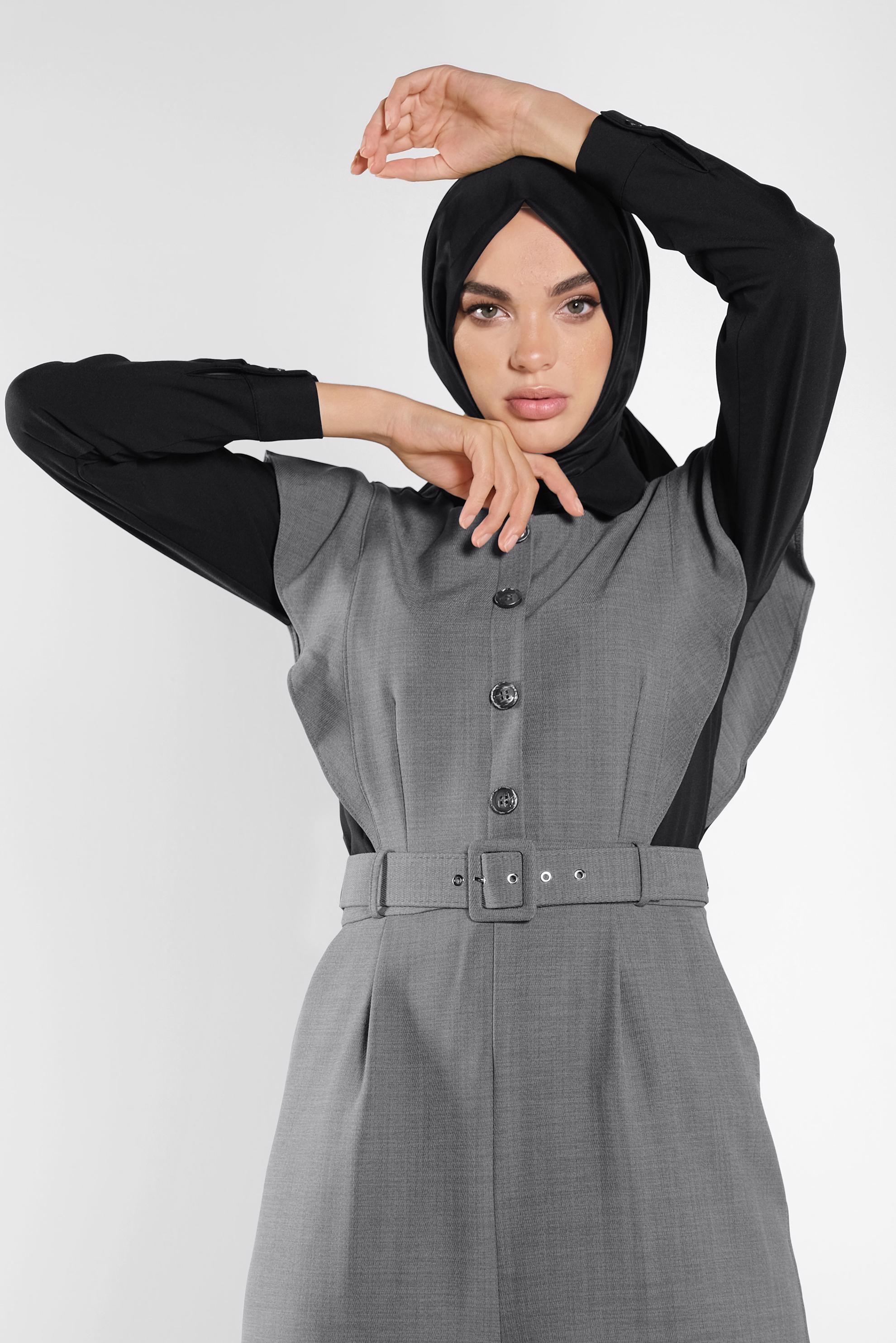 Tesettür giyim GRİ FIRFIRLI TULUM 41159 