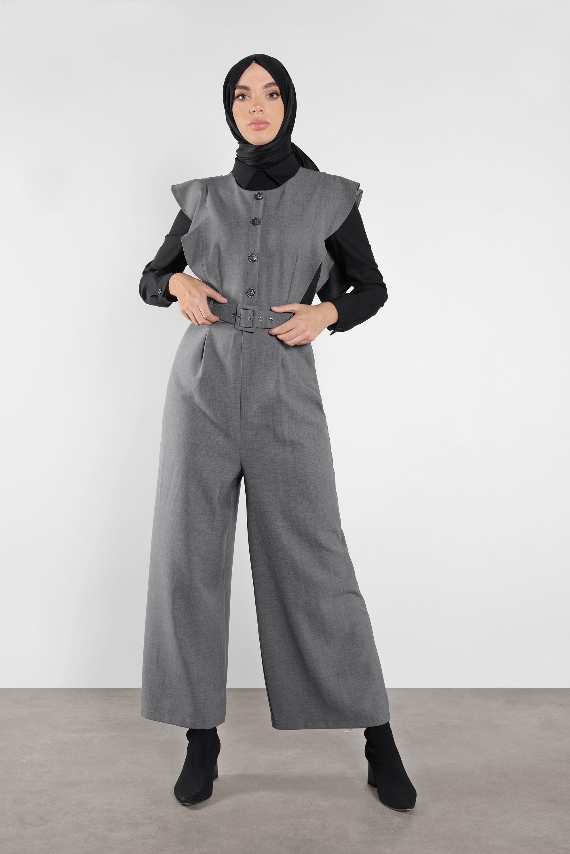 Tesettür giyim GRİ FIRFIRLI TULUM 41159 