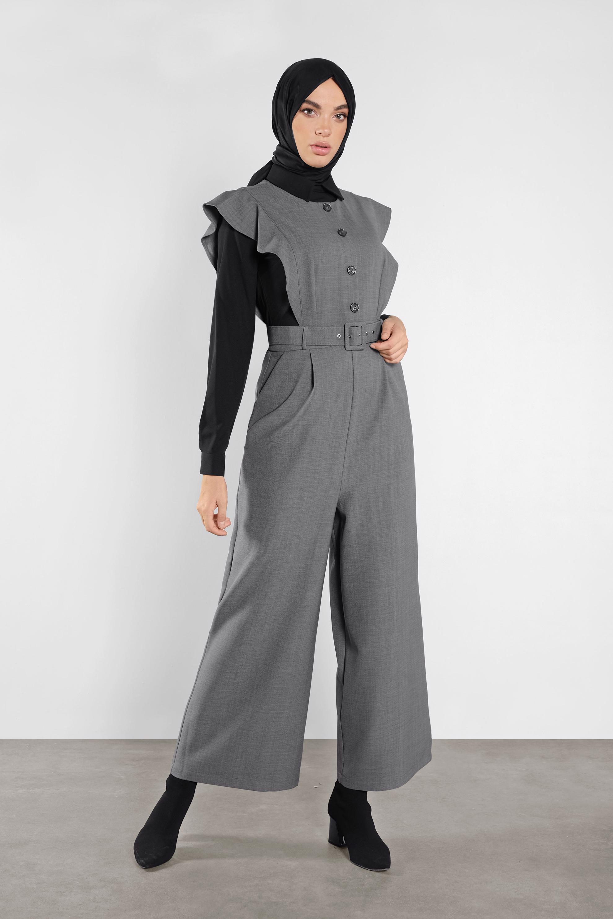 Tesettür giyim GRİ FIRFIRLI TULUM 41159 