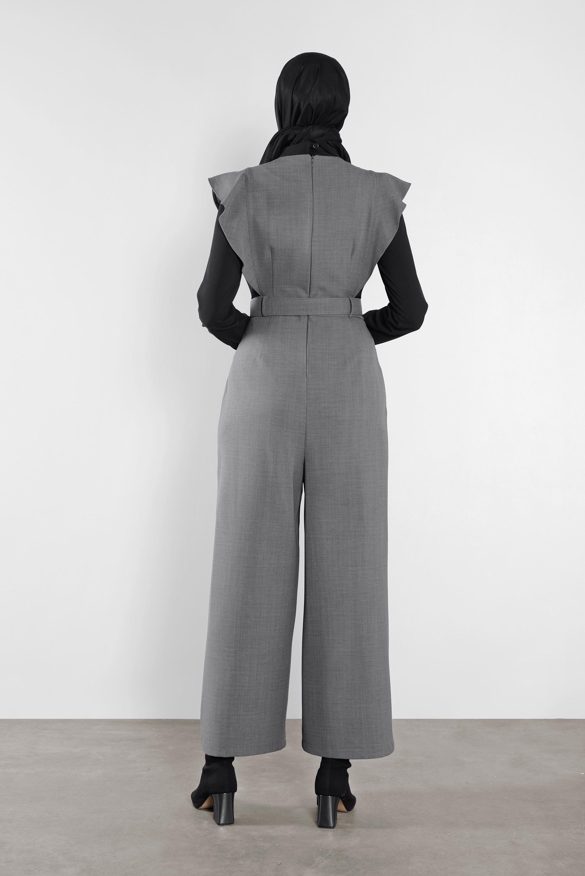 Tesettür giyim GRİ FIRFIRLI TULUM 41159 