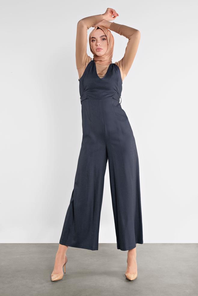 Hijab clothing NAVY BLUE BELTED JUMPSUIT 41162  - ALVİNA
